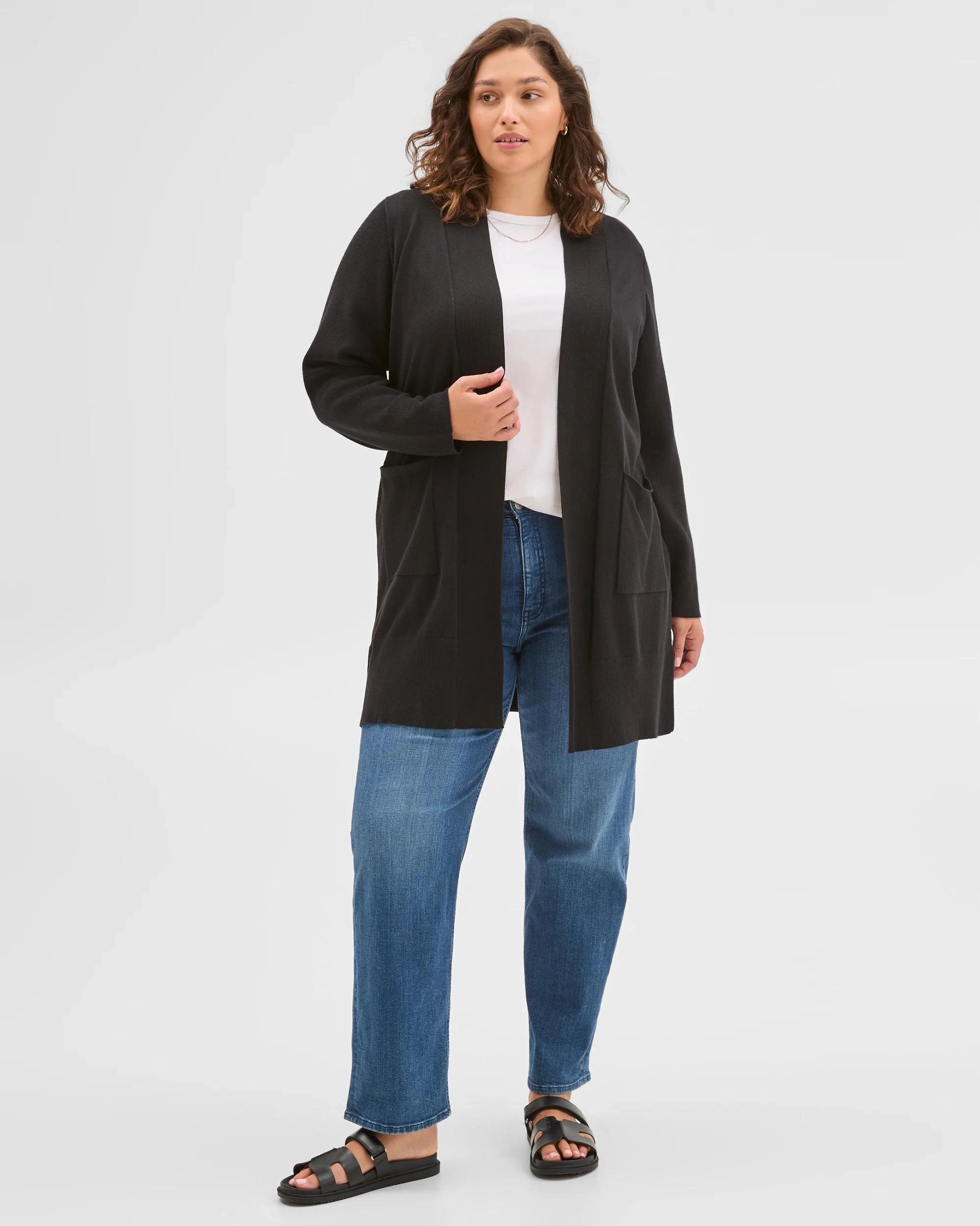 1 Target Curve Plus Size Edge To Edge Rib Cardigan BLACK, 1 of 6