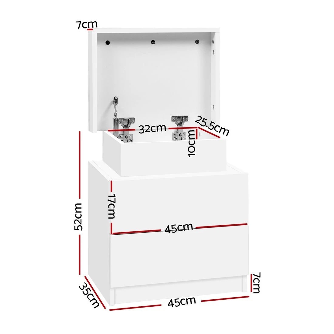 3 Artiss 2X Bedside Table 2 Drawers Lift-up Storage - White, 3 of 8