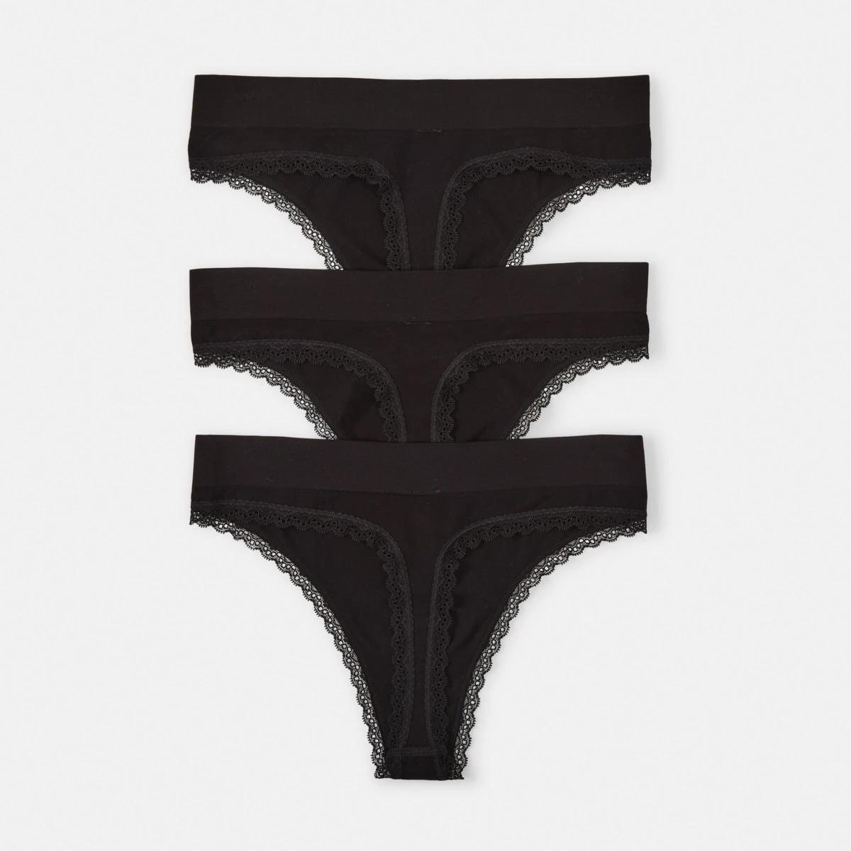 2 3 Pack Seamfree Bamboo Lace G-string Briefs BLACK, BLACK, BLACK, 2 of 6