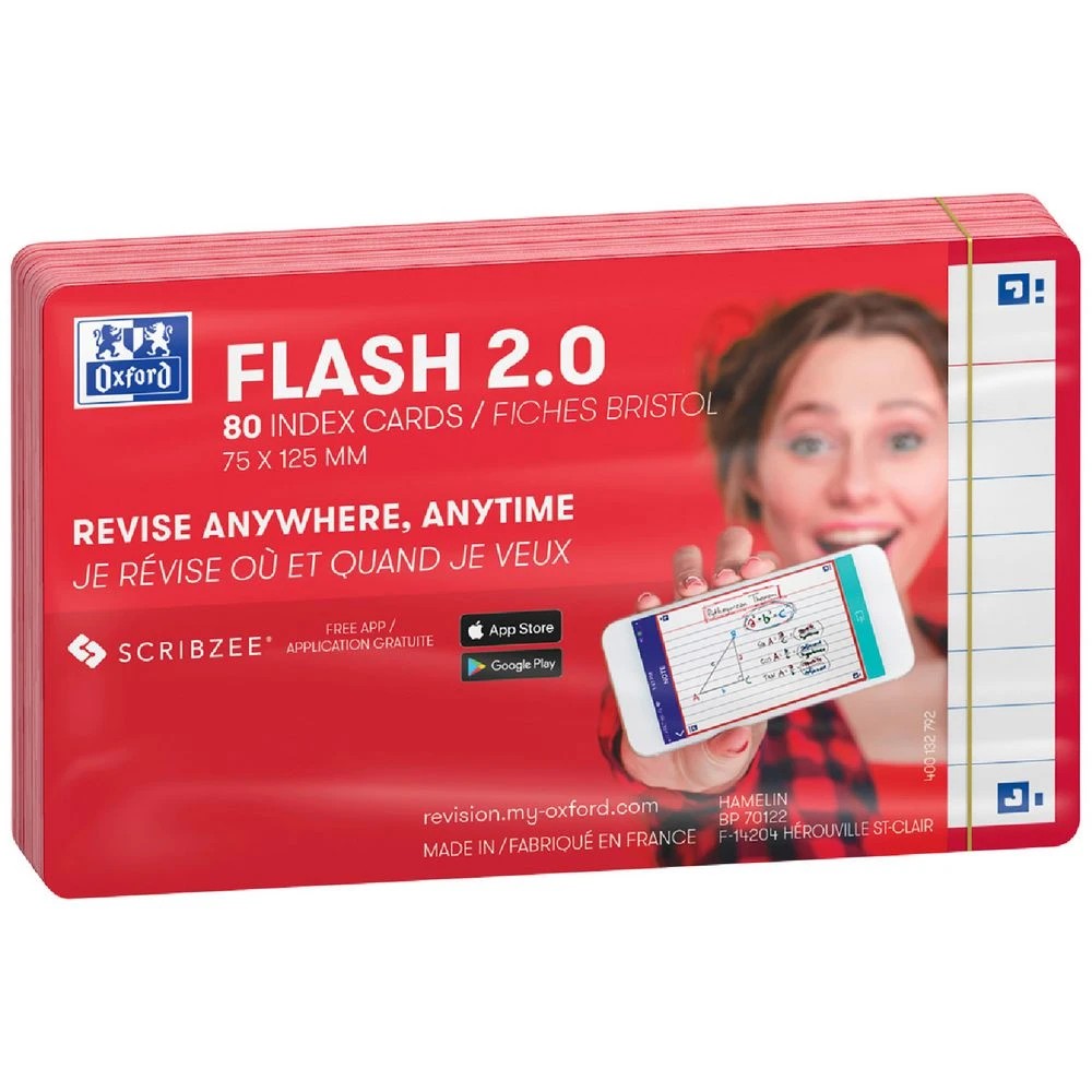1 Oxford Flash 2.0 Index Cards Ruled 75 x 125mm Red 80 Pack, 1 of 3
