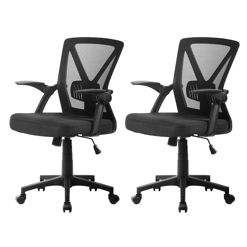 1 Artiss 2x Mesh Office Chair Mid Back - Black, 1 of 5