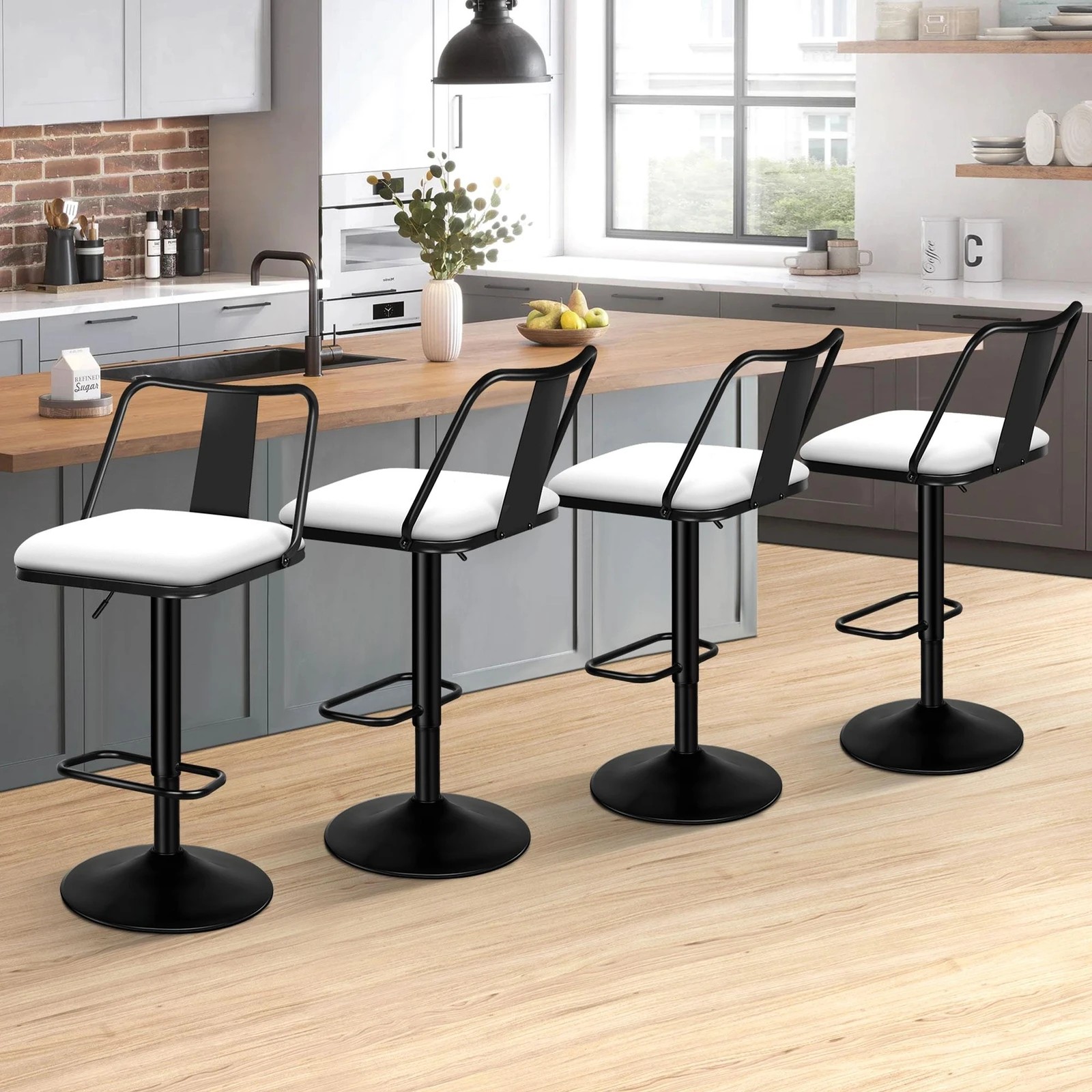 10 Alfordson 4x Bar Stools Gas Lift Leather Bar Chairs Kitchen Swivel Gloria - White, 10 of 10