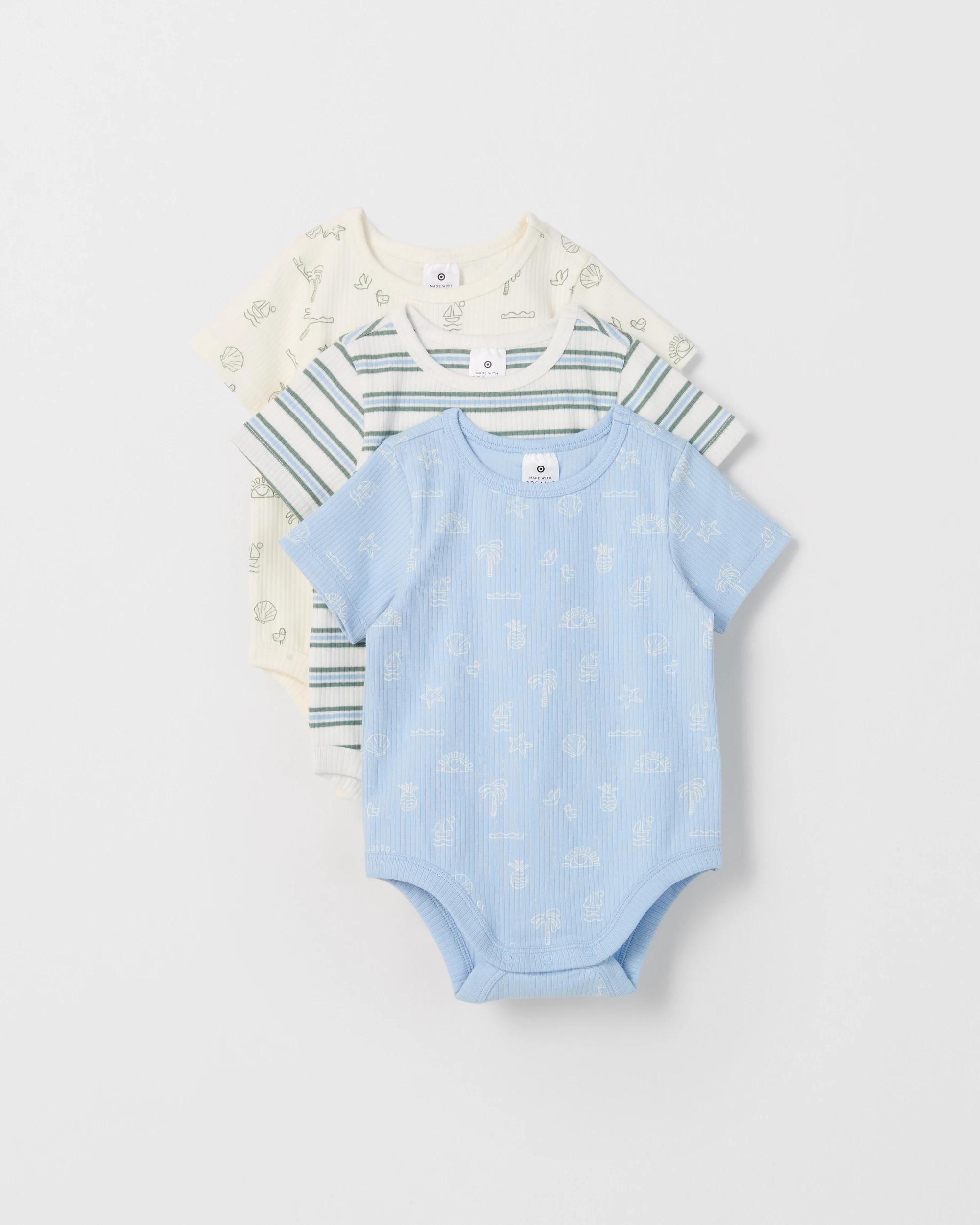 1 Target Baby Organic Cotton 3 Pack Ribbed Bodysuits COASTAL BLUE, 1 of 5