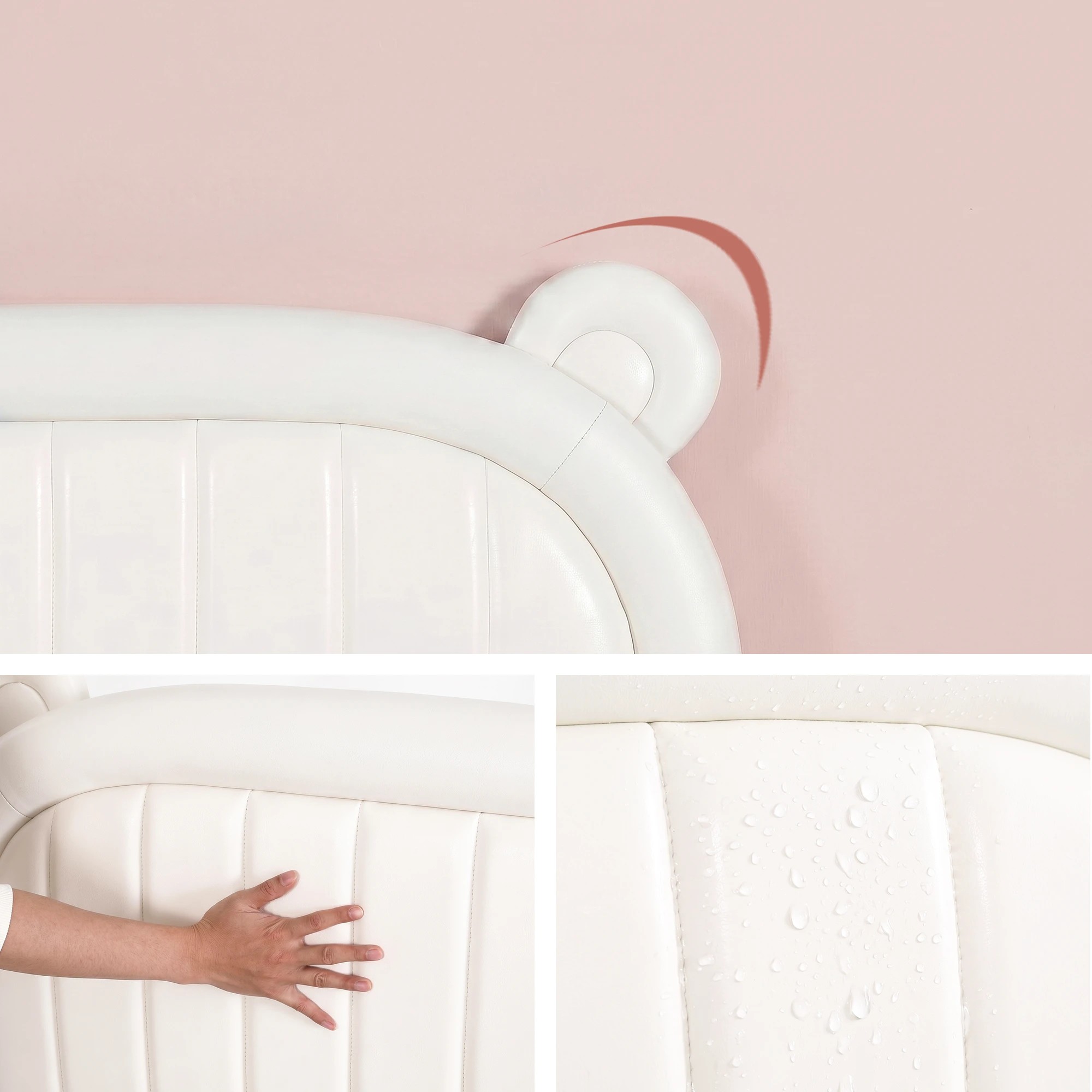 3 Artiss Kids King Single Bed Frame Bear Ears Headboard Upholstered Leather Platform Bed for Child - White, 3 of 8