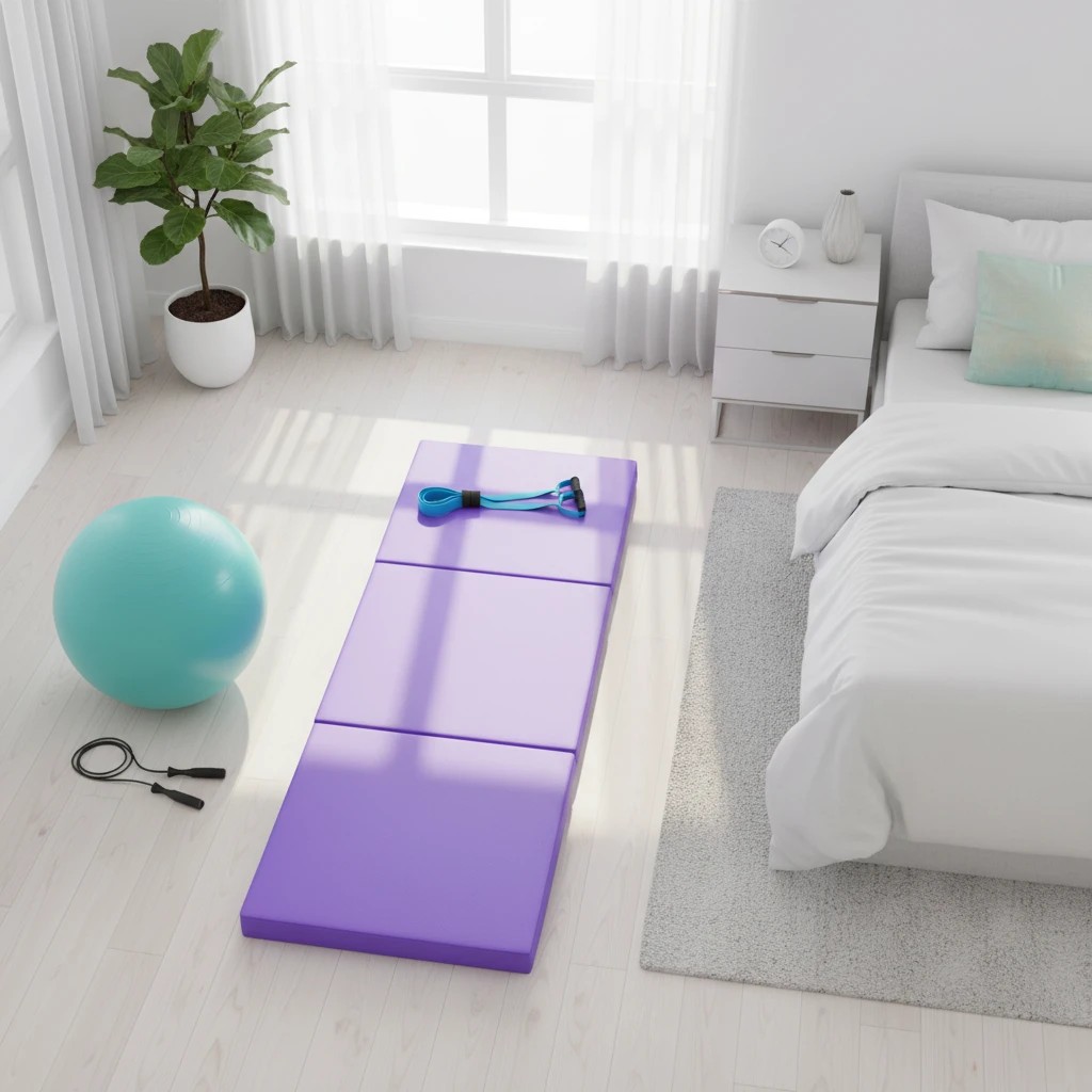2 Costway 180x60cm Tri-Fold Gymnastics Mat PU Leather Floor Exercise Yoga Tumbling Mat w/Carry Strap - Purple, 2 of 2
