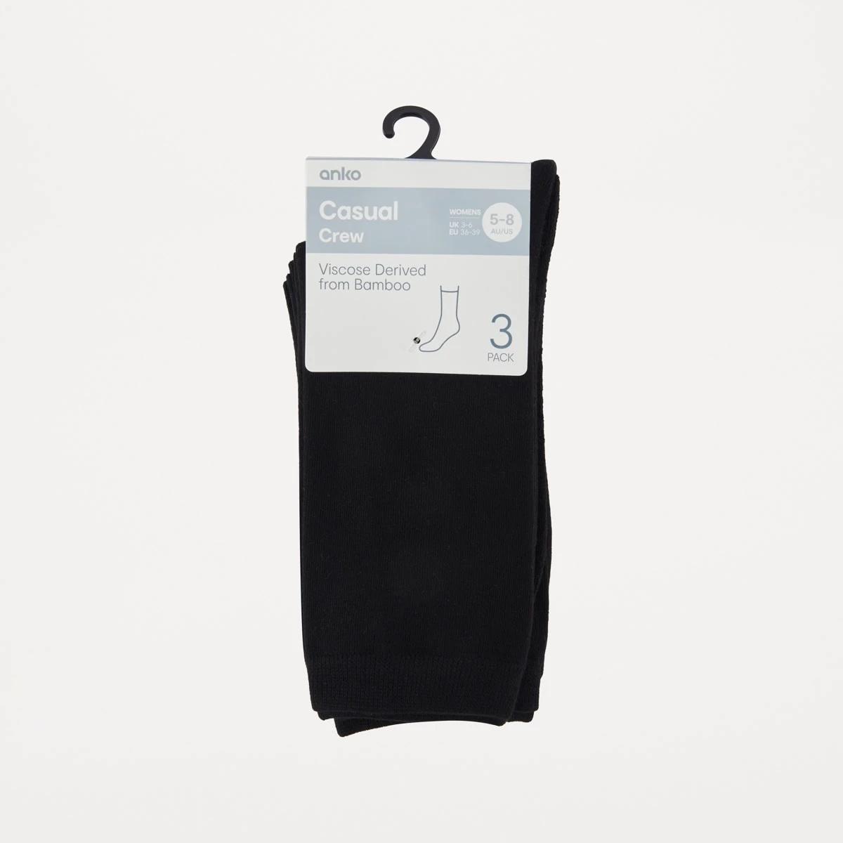 3 3 Pack Bamboo Crew Socks BLACK, 3 of 3