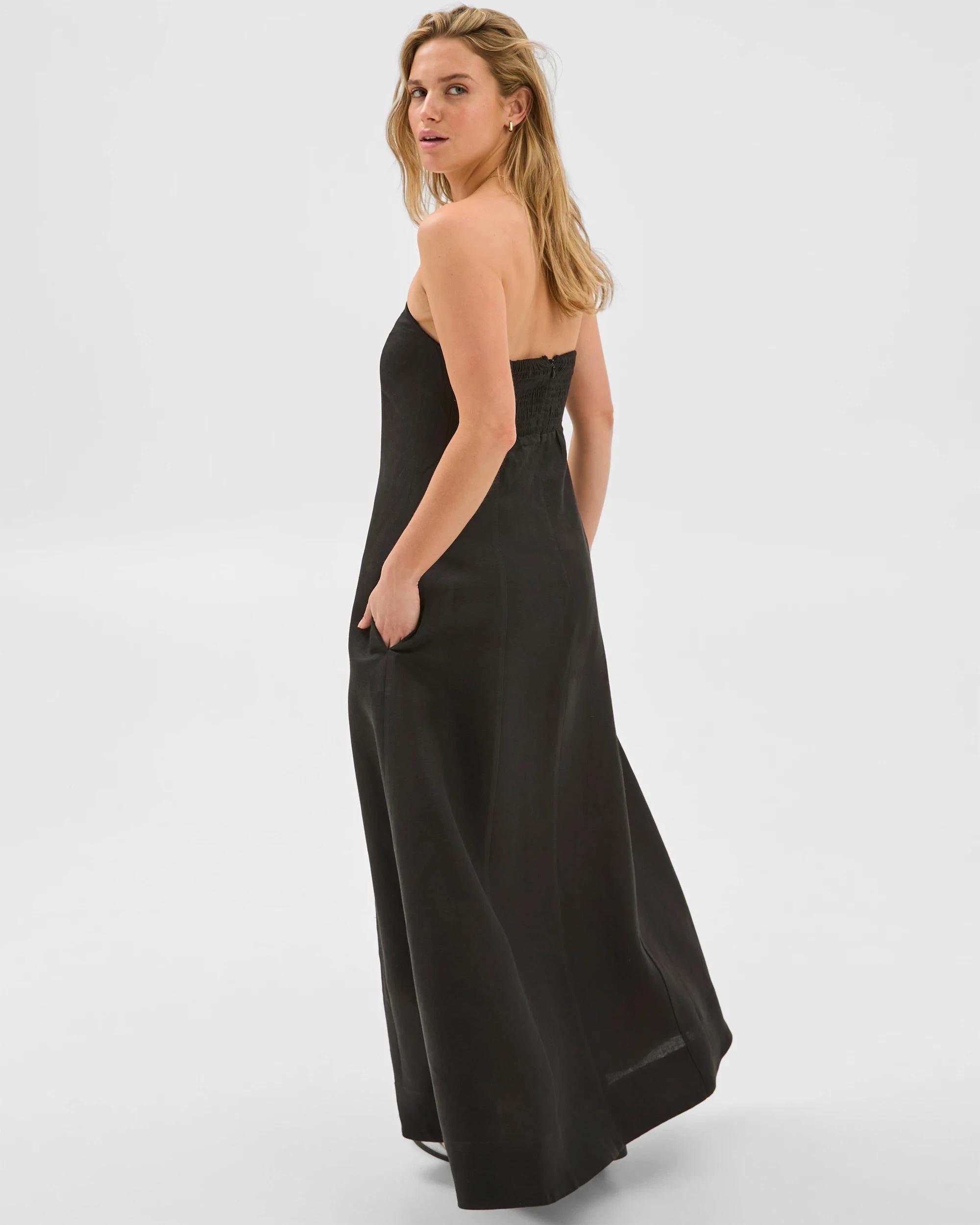 6 Lily Loves European Linen Blend Strapless Maxi Dress BLACK, 6 of 6