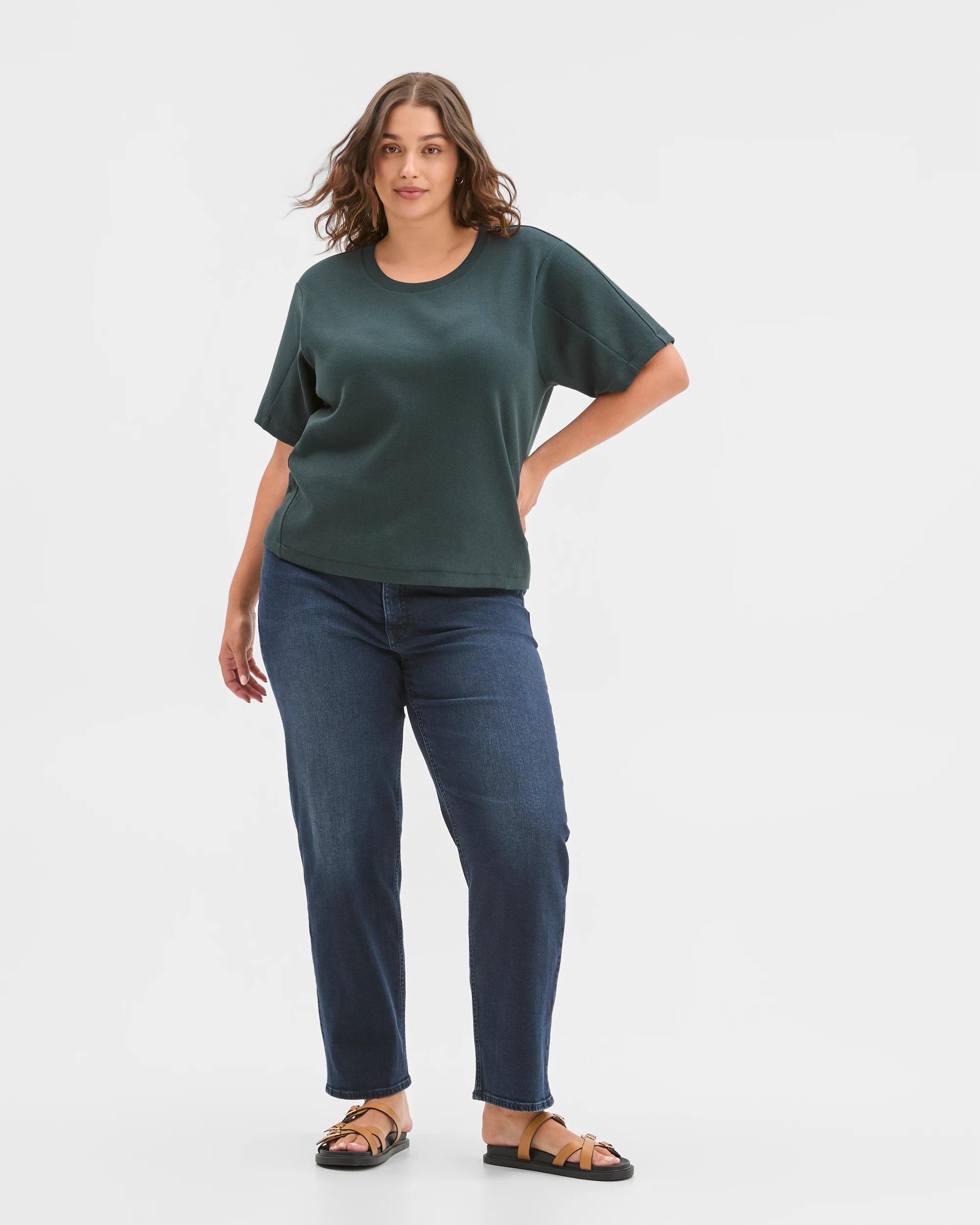 1 Target Curve Plus Size Spliced Boxy Textured T-Shirt MIDNIGHT JADE, 1 of 6