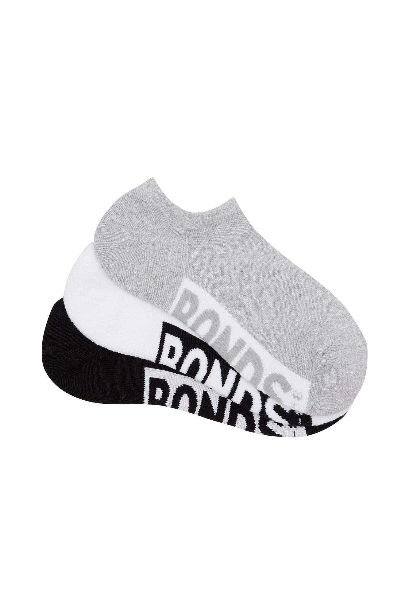 1 Women's Cotton Blend Logo Cushioned No Show Socks 3 Pack - Bonds GREY / WHITE / BLACK, 1 of 2