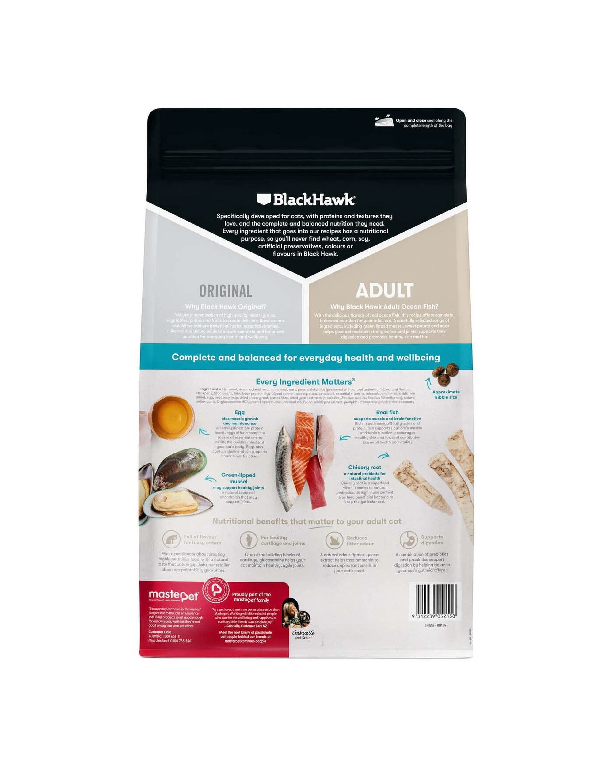 2 Black Hawk Adult 1+ Complete & Balanced Dry Cat Food Original Ocean Fish 4kg, 2 of 3