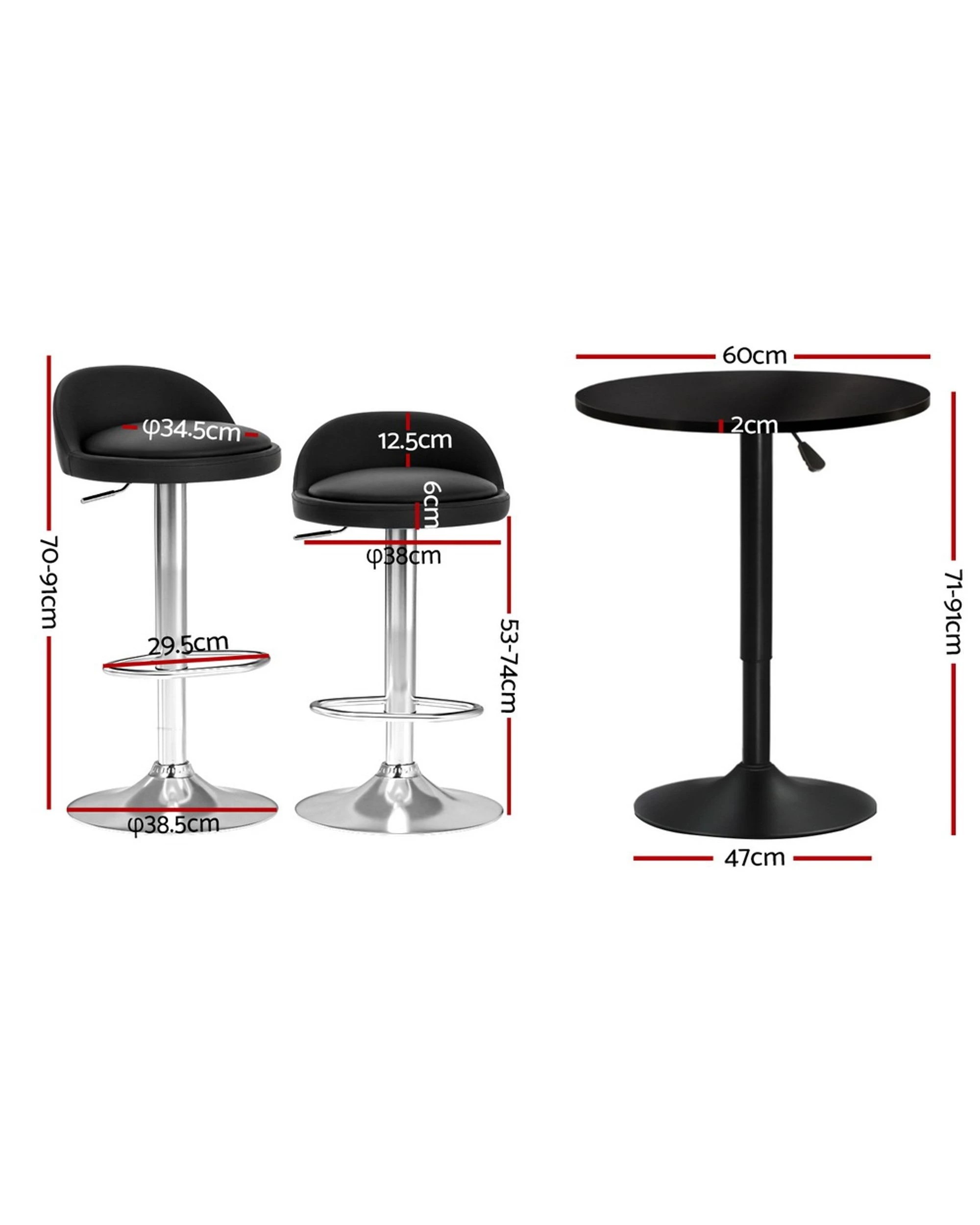 2 Artiss Bar Table and Stools Set Dining Desk Kitchen Chairs Cafe Pub - Black, 2 of 6