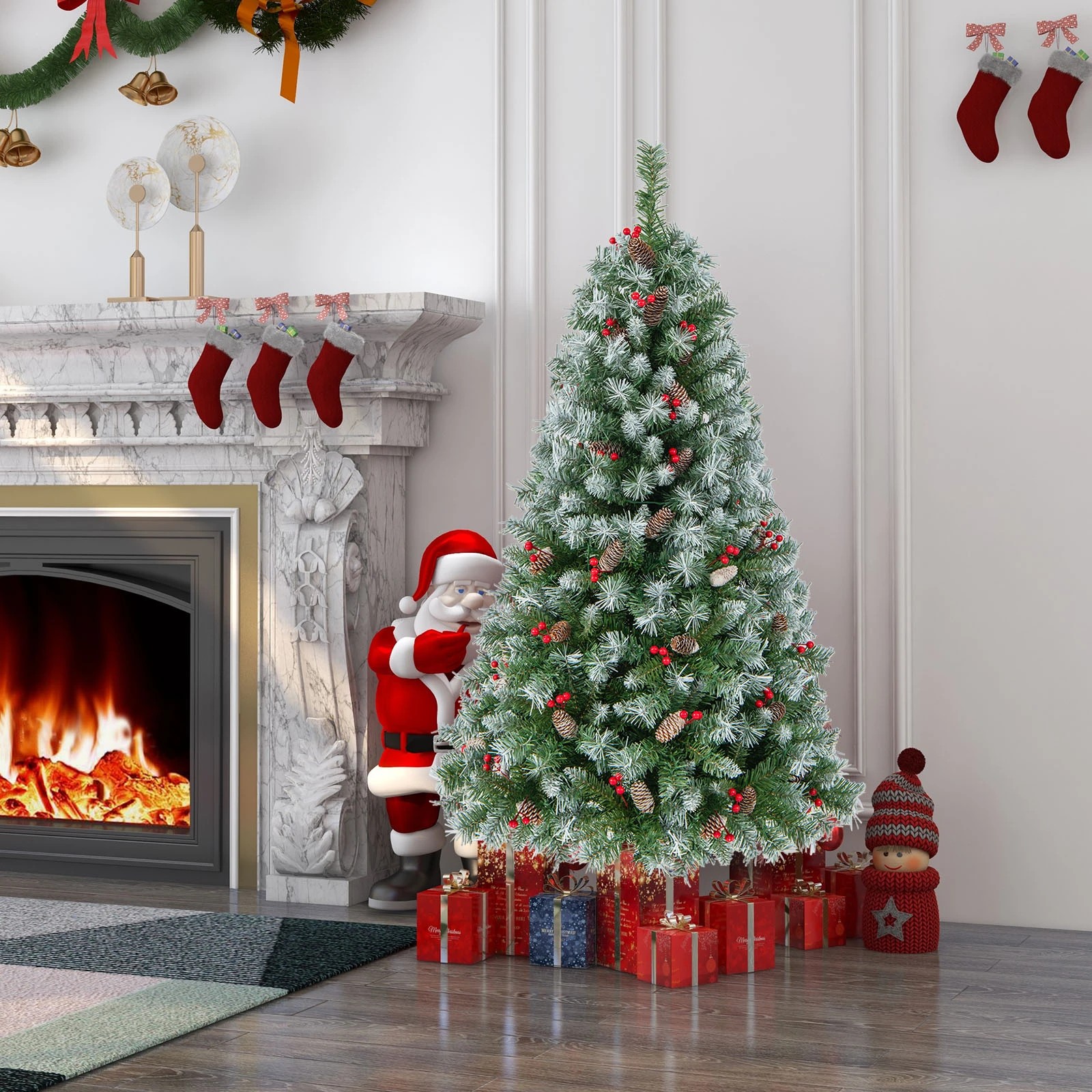 2 Costway 1.5M Hinged Christmas Tree 200 LEDs Xmas Decoration Tree w/126 Red Berries, 2 of 2