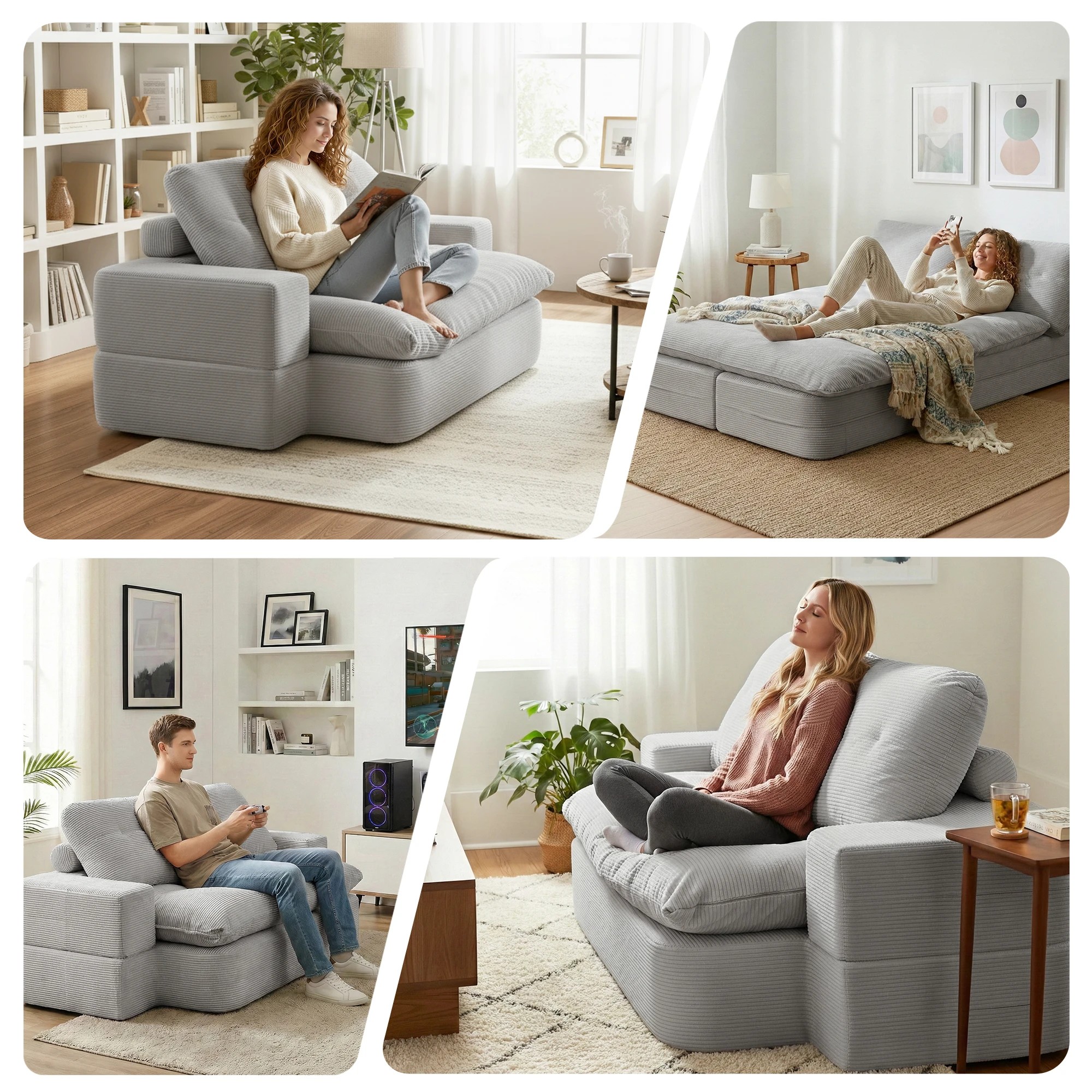 9 Artiss Convertible Folding Sofa Bed 30D High-Density Foam Boneless Couch - Grey, 9 of 10