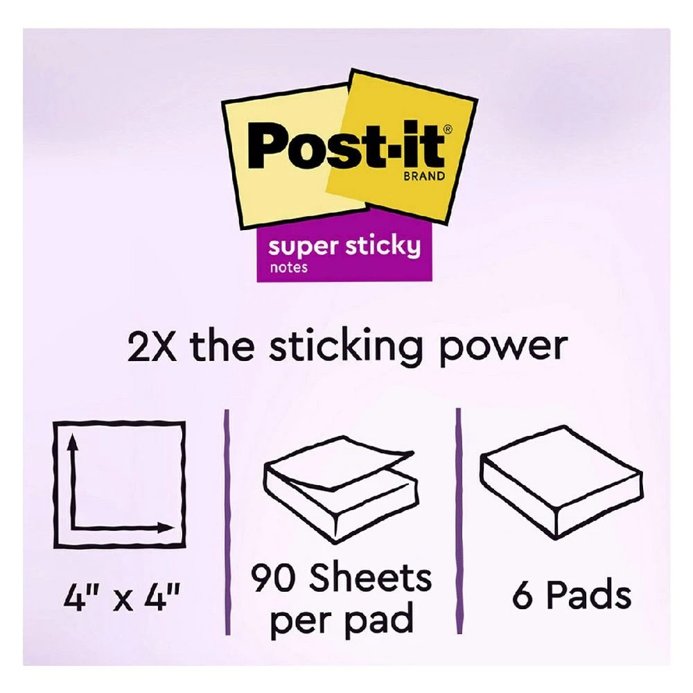 6 Post-it Super Sticky Notes 101x101mm Playful Primaries 6 Pack, 6 of 10
