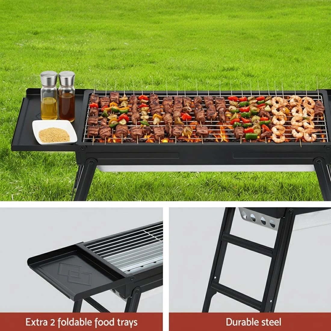 4 Grillz  BBQ Grill Smoker Portable Barbecue Outdoor Foldable Camping - Black, 4 of 6