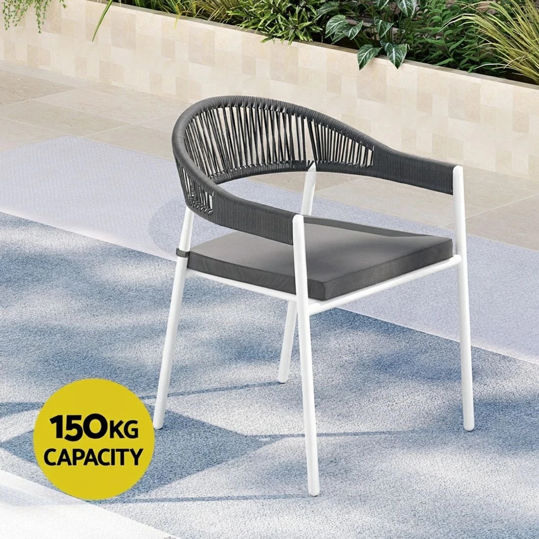 4 Gardeon Outdoor Dining Set 9 Piece Steel Table Chairs Setting - White, 4 of 5