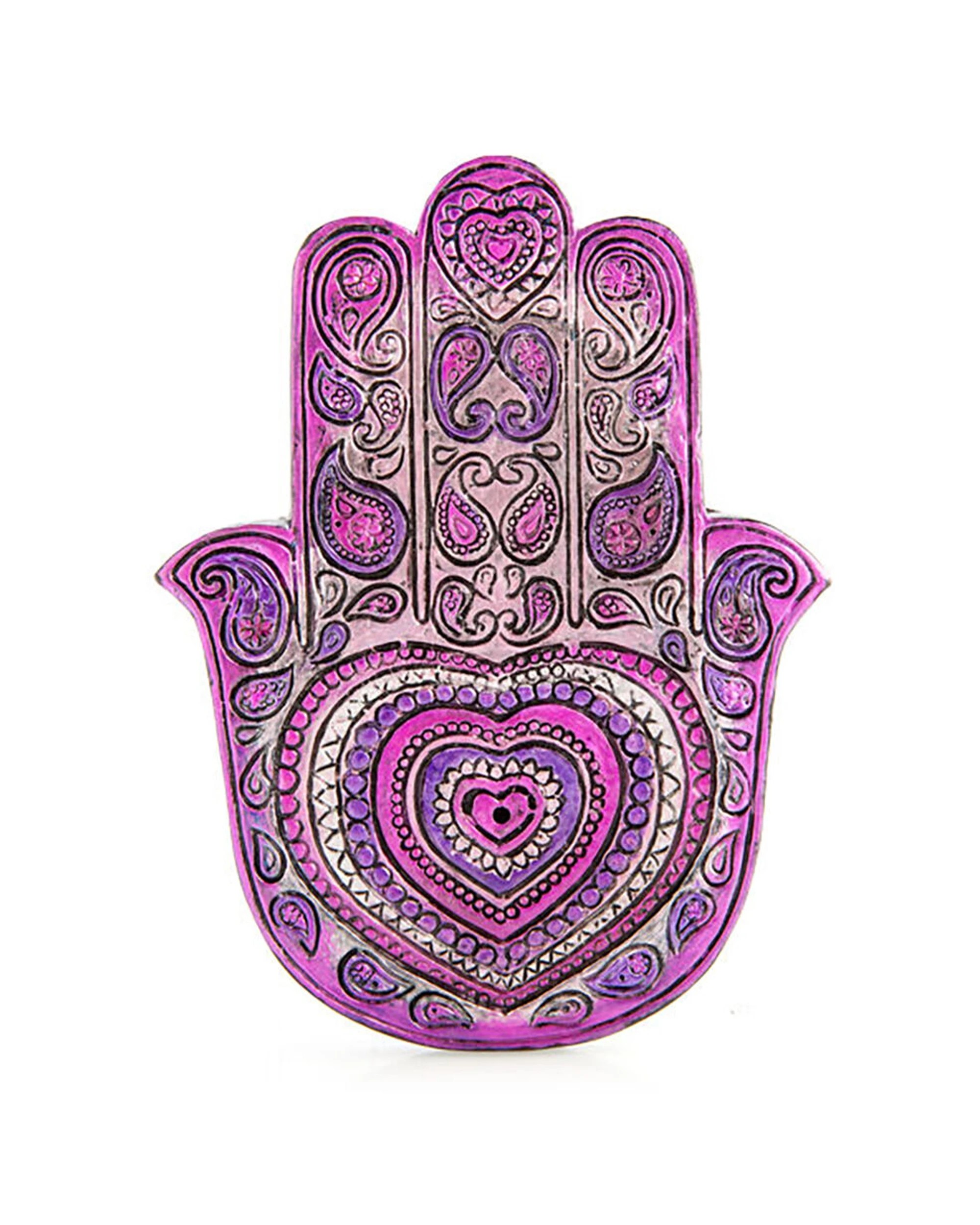 1 MDI Flat Incense Burner & Stick Holder Hamsa Heart 12.5x9cm - Purple, 1 of 2