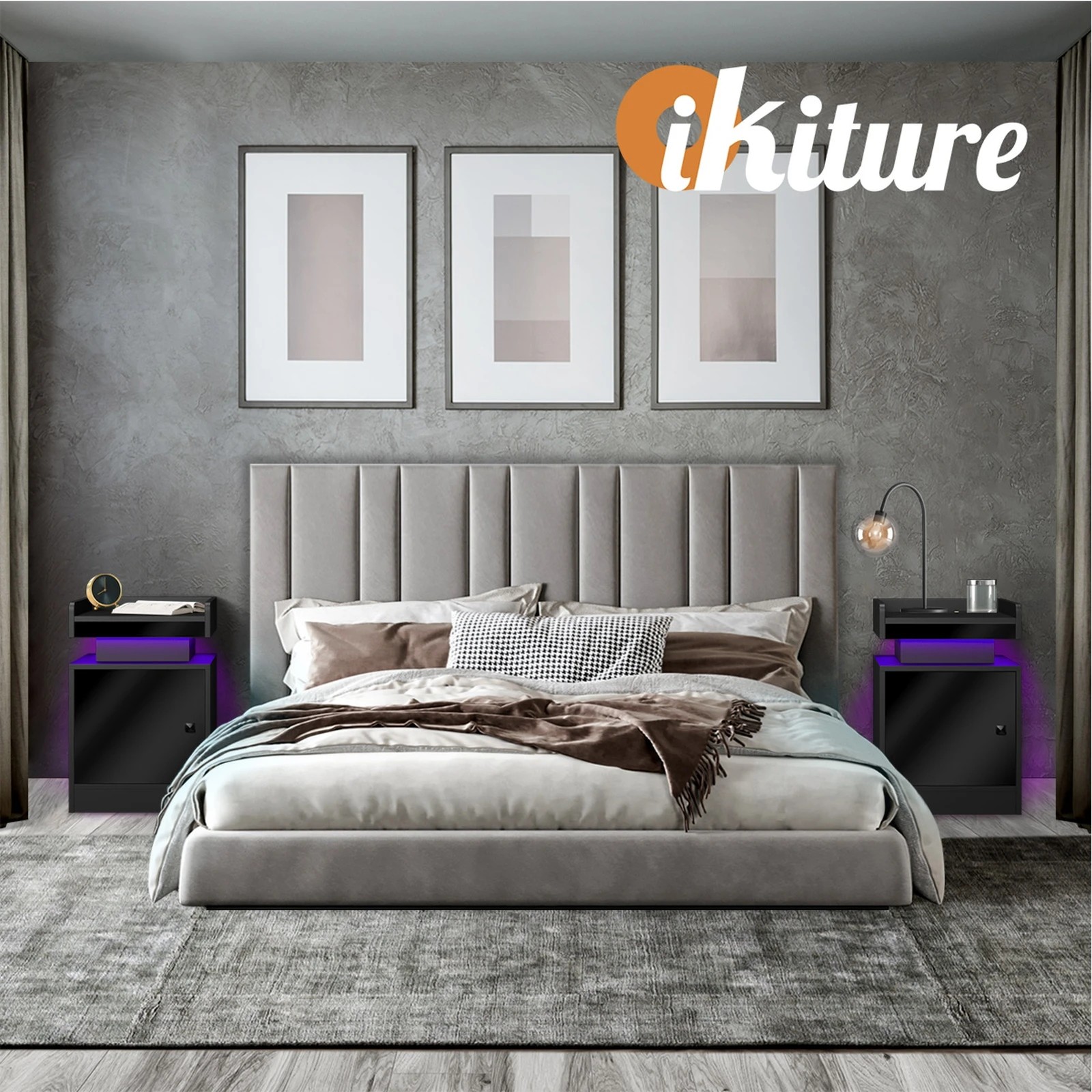 4 Oikiture Bedside Table Led Nightstand Usb Charging Station
 - Black, 4 of 5