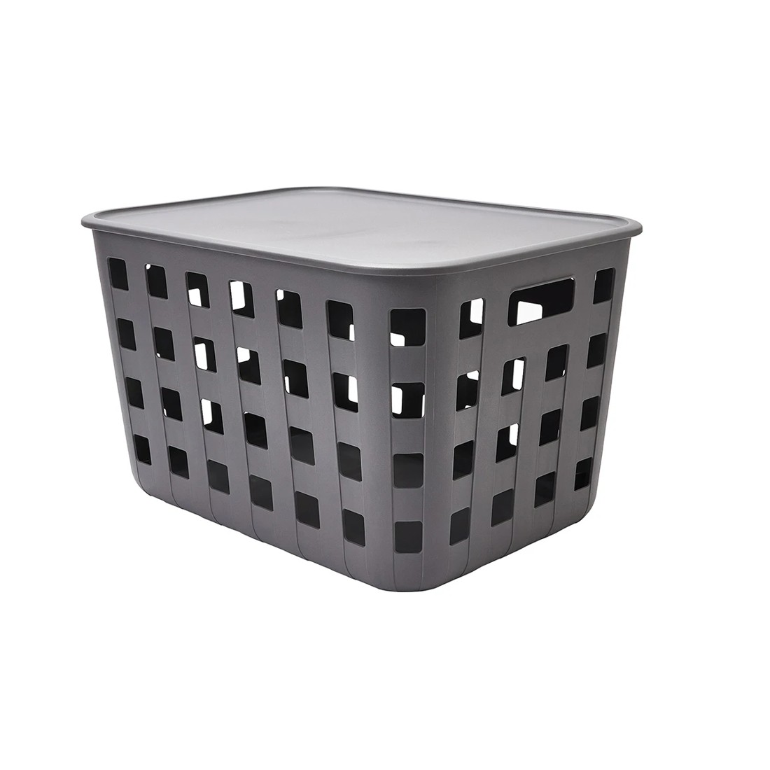 2 45L Rectangle Trellis Basket with Lid - Charcoal, 2 of 8