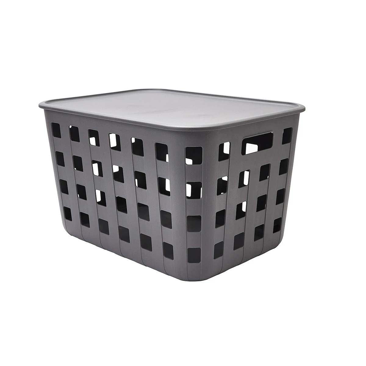 2 45L Rectangle Trellis Basket with Lid - Charcoal, 2 of 8