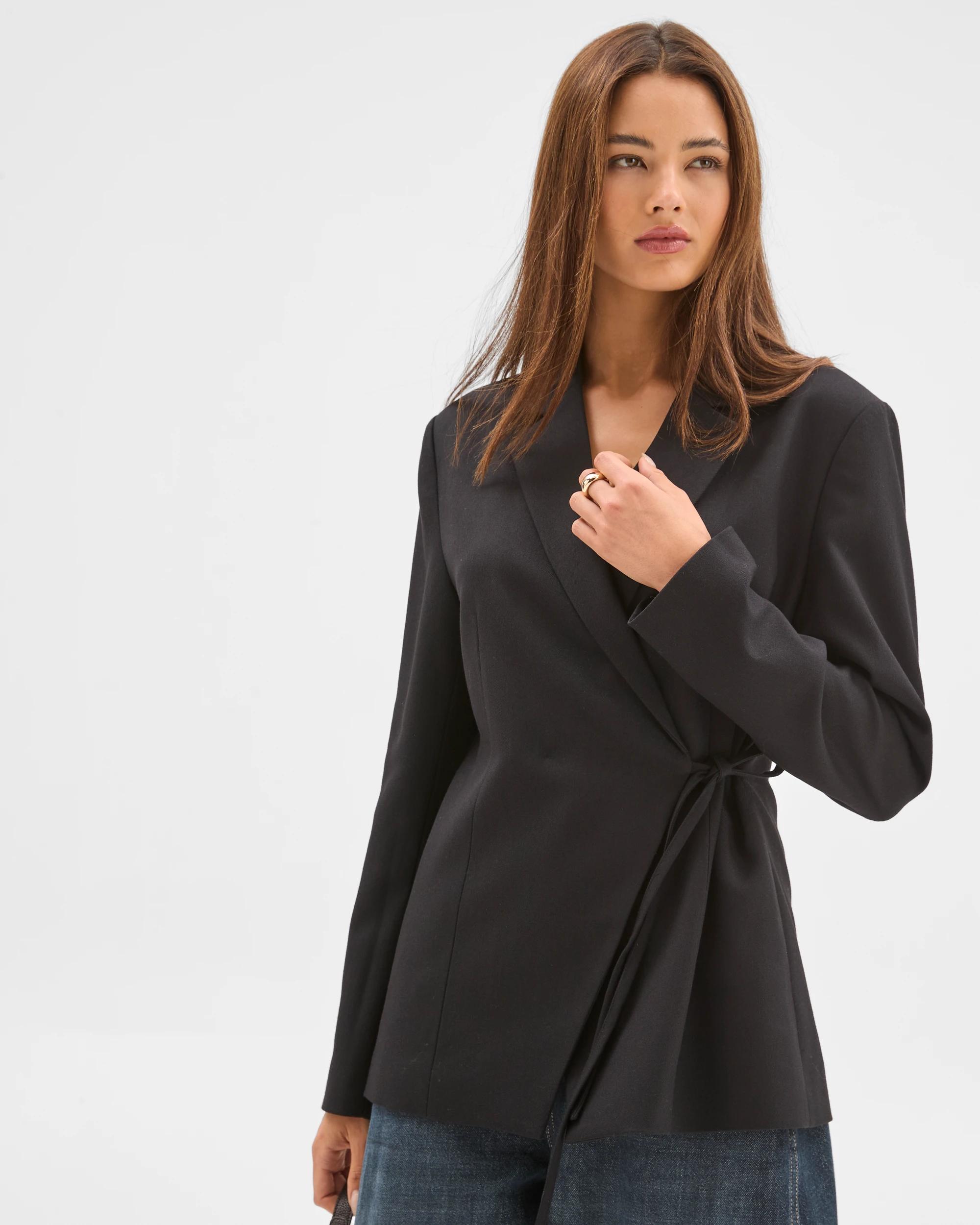 3 Lily Loves Wrap Tie Detail Blazer BLACK, 3 of 7