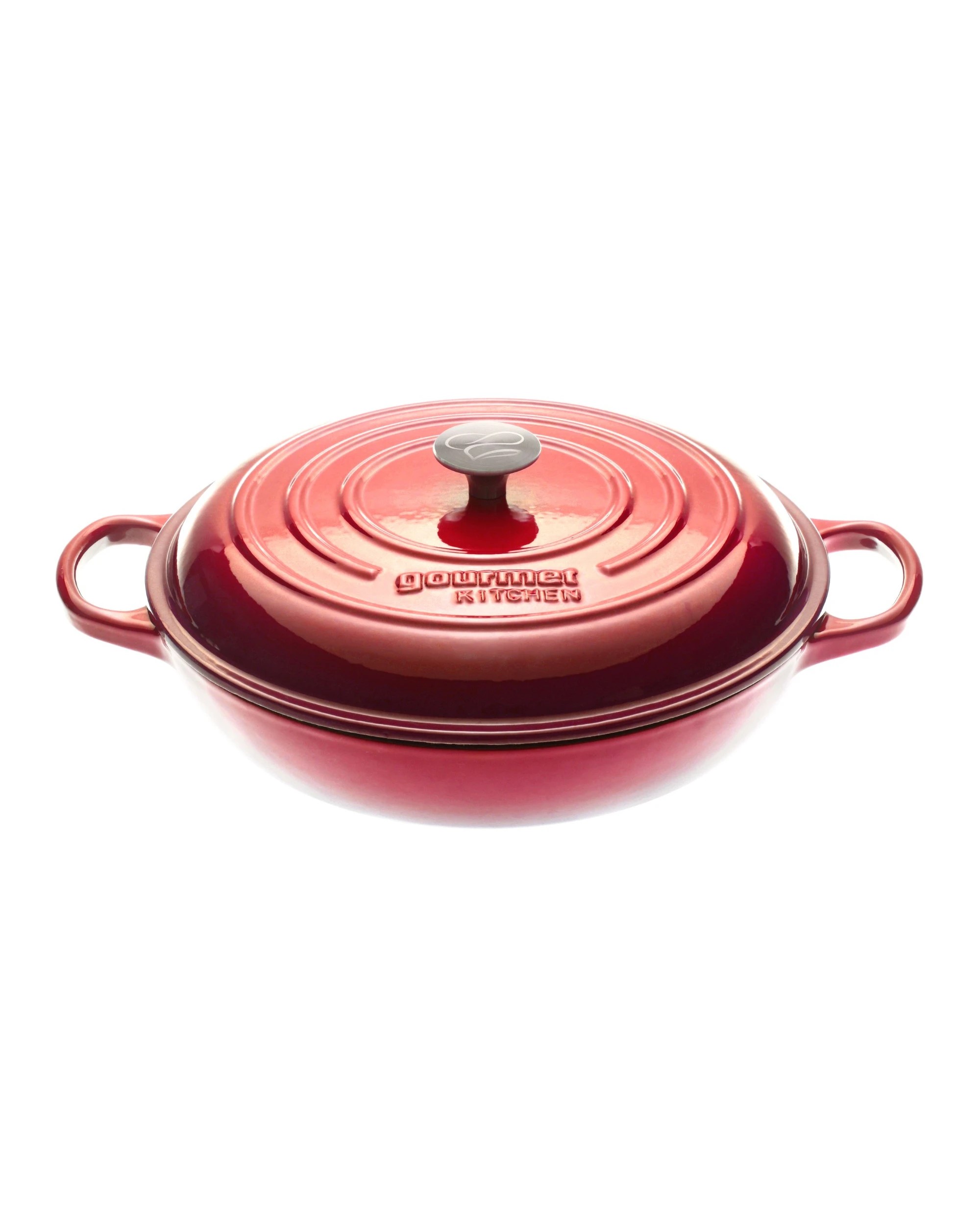 2 Gourmet Kitchen Enamelled Cast Iron Shallow Casserole 30cm - Black Cherry Red, 2 of 8