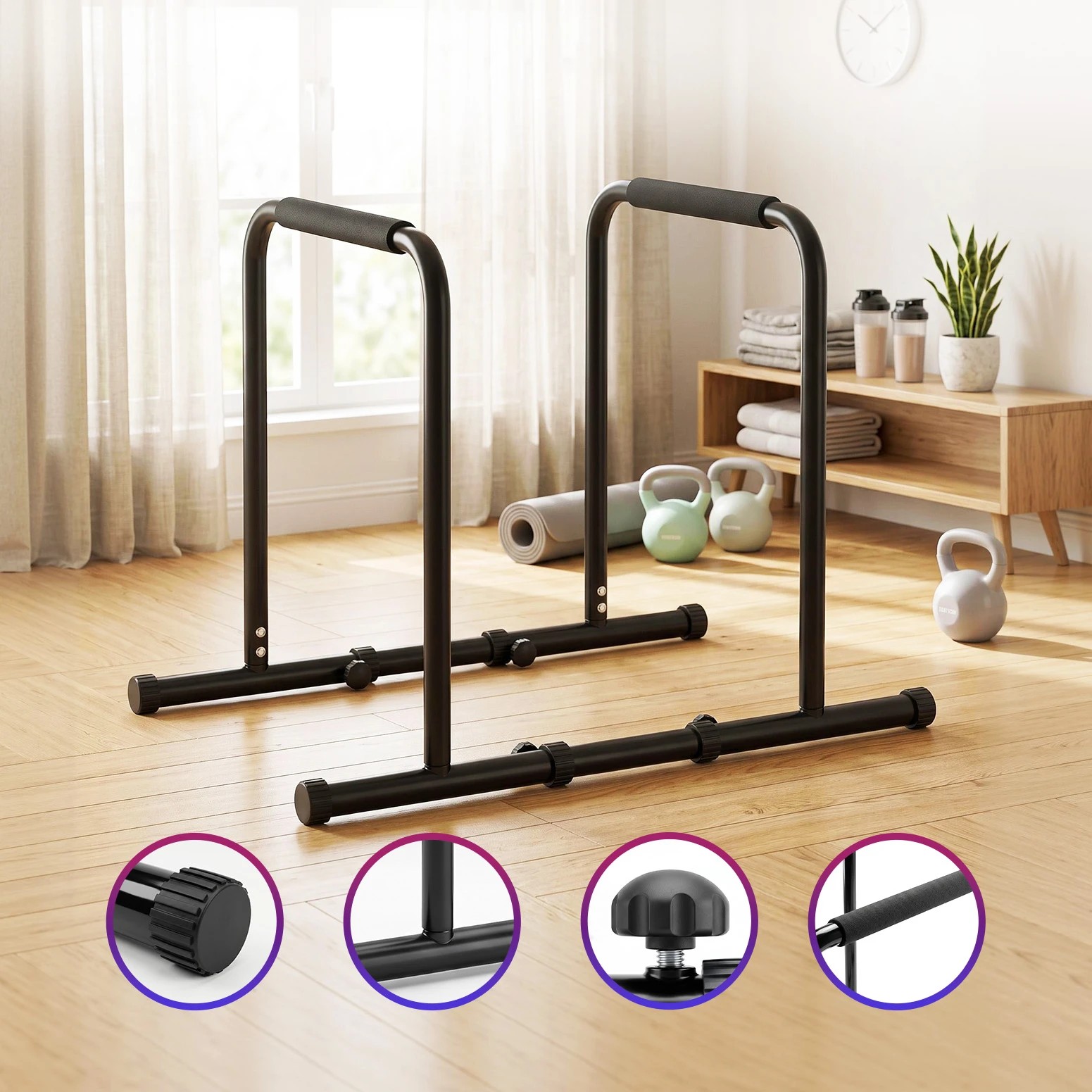 8 Everfit Dip Station Parallette Bars Home Gym Workout Stand Black - Black, 8 of 9