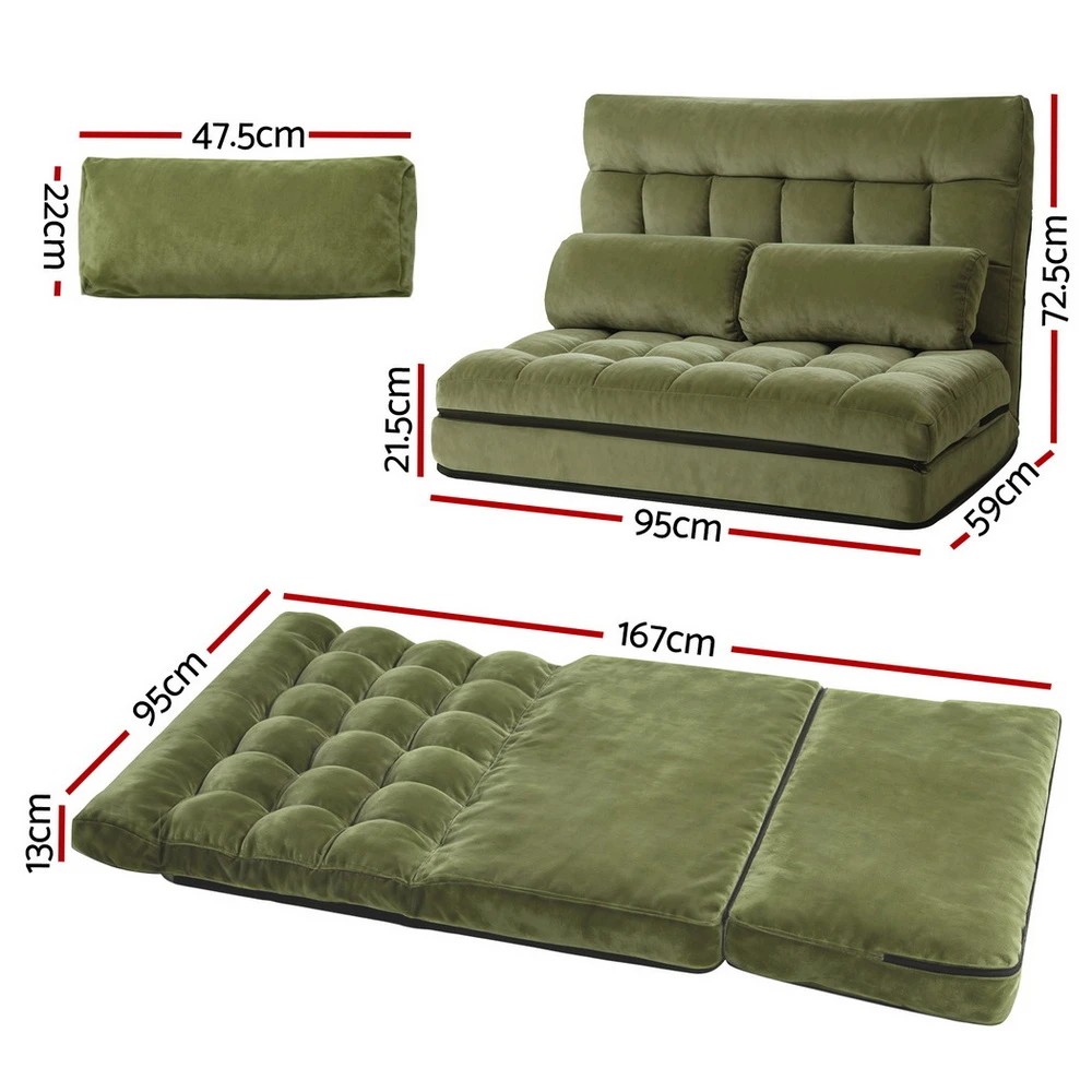 2 ArtissLounge Sofa Bed 2 seater  Fabric - Green, 2 of 8