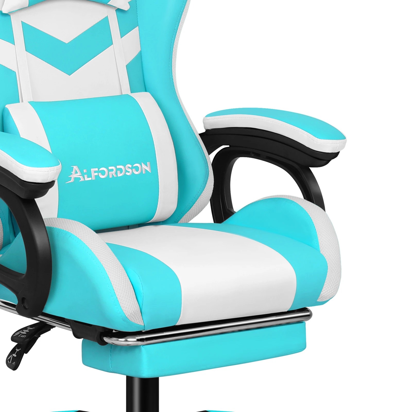 10 Alfordson Gaming Office Chair Massage 12 RGB LED Computer Seat Footrest - Cyan White, 10 of 10