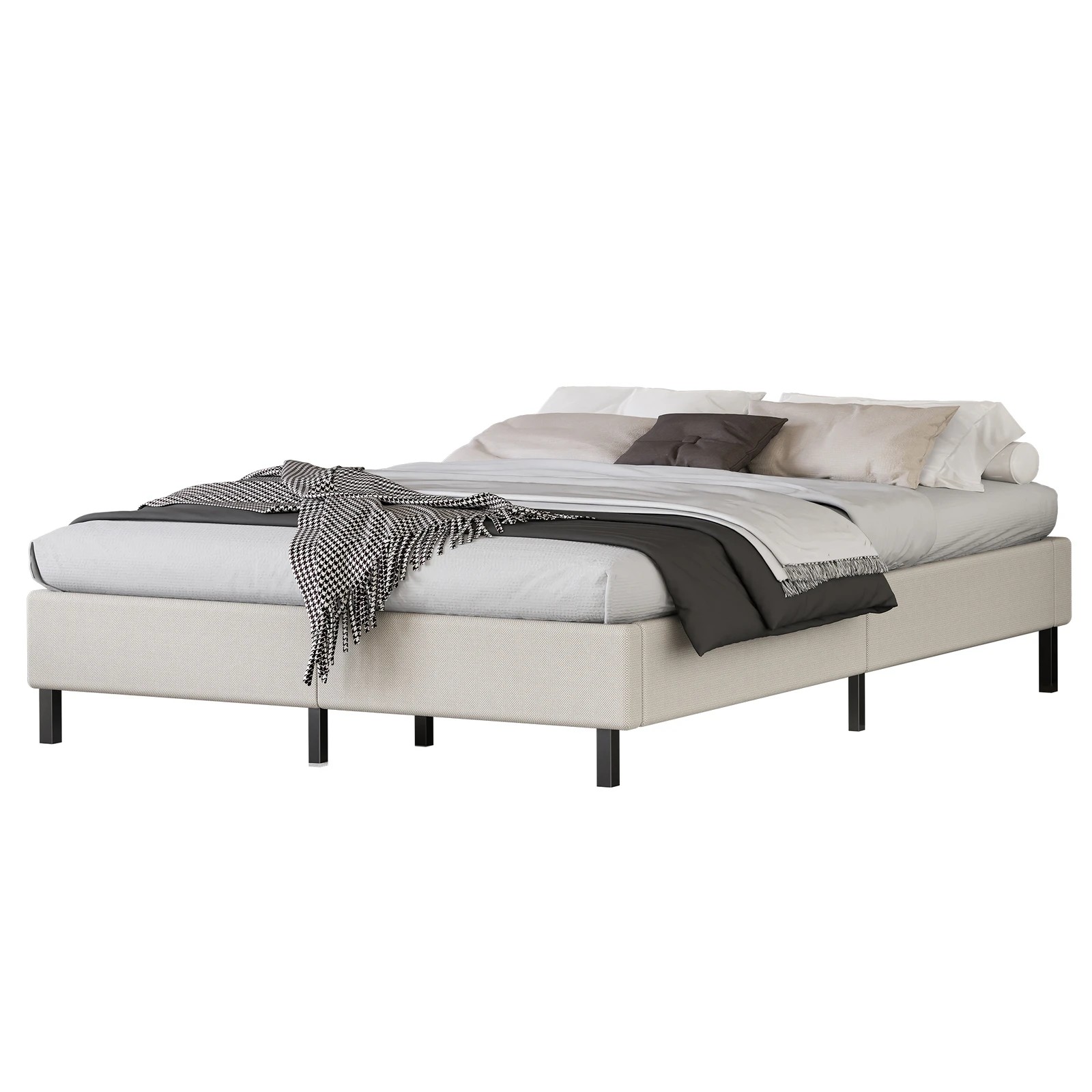 1 Alfordson Bed Frame Double Size Mattress Base Foundation Beige Fabric Basel - Beige, 1 of 10