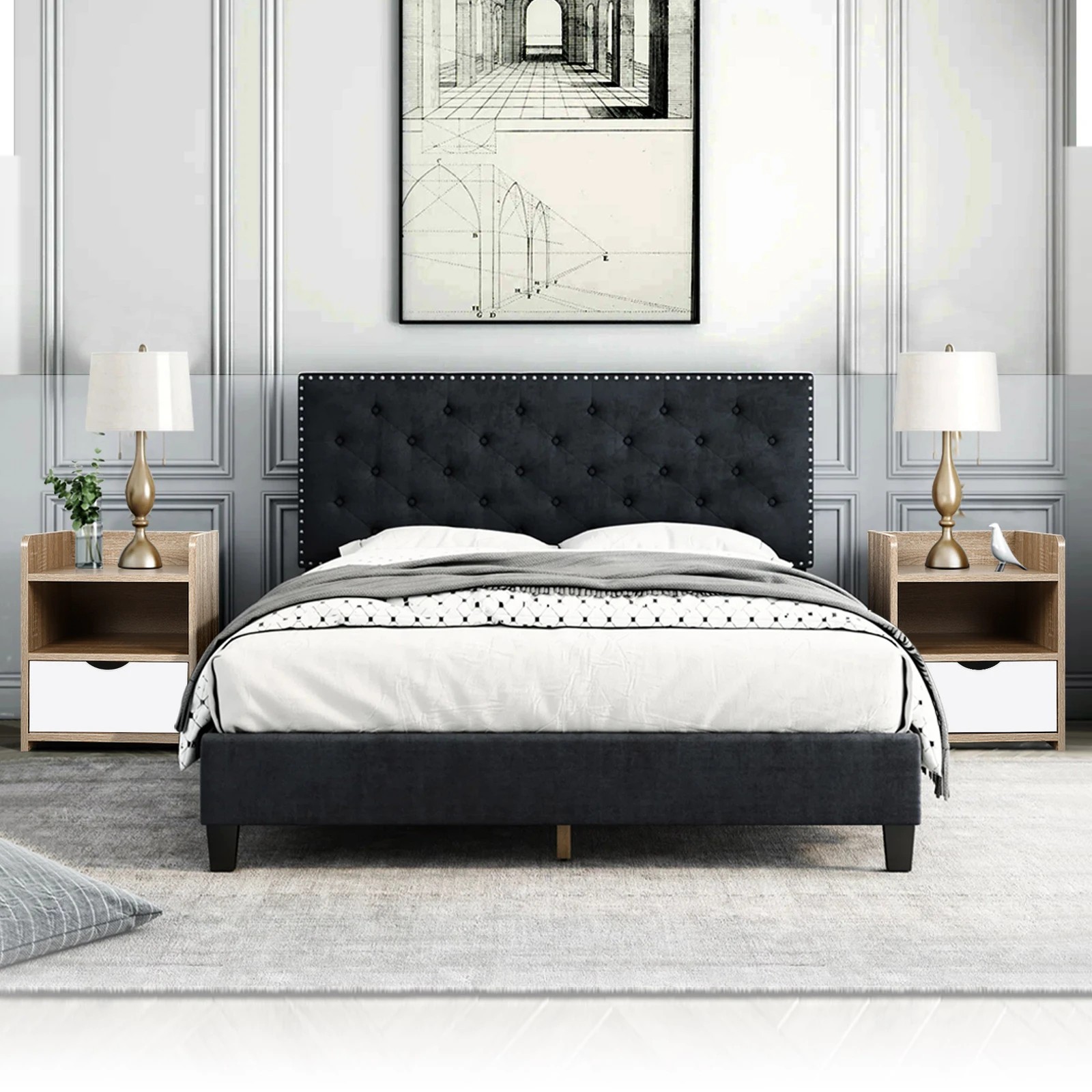 6 Alfordson 2x Bedside Table Nightstand Storage 1 Drawer - Oak, 6 of 10