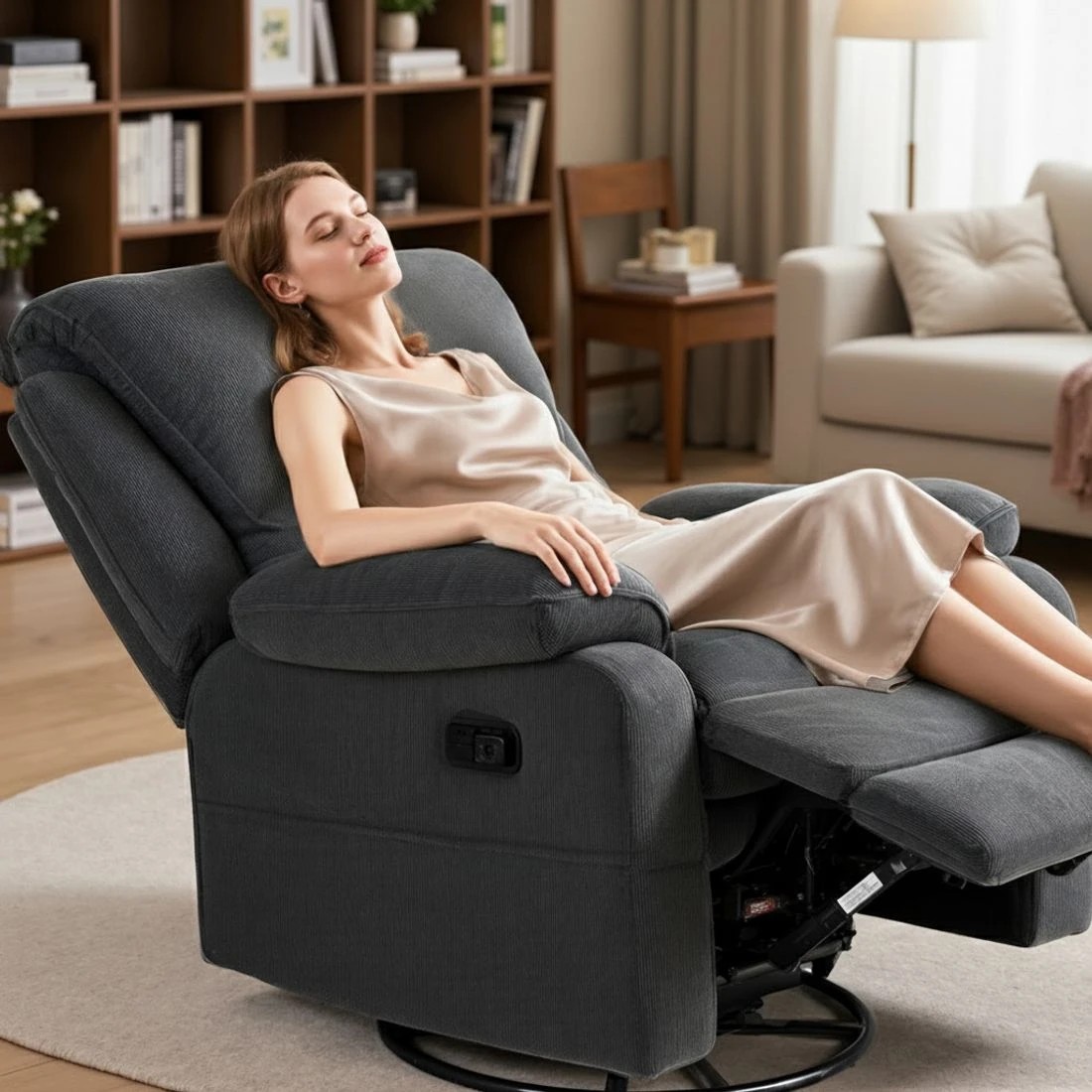 7 Artiss Rocking Recliner Chair 360 Swivel Massage Heated Reclining Chairs - Grey, 7 of 8