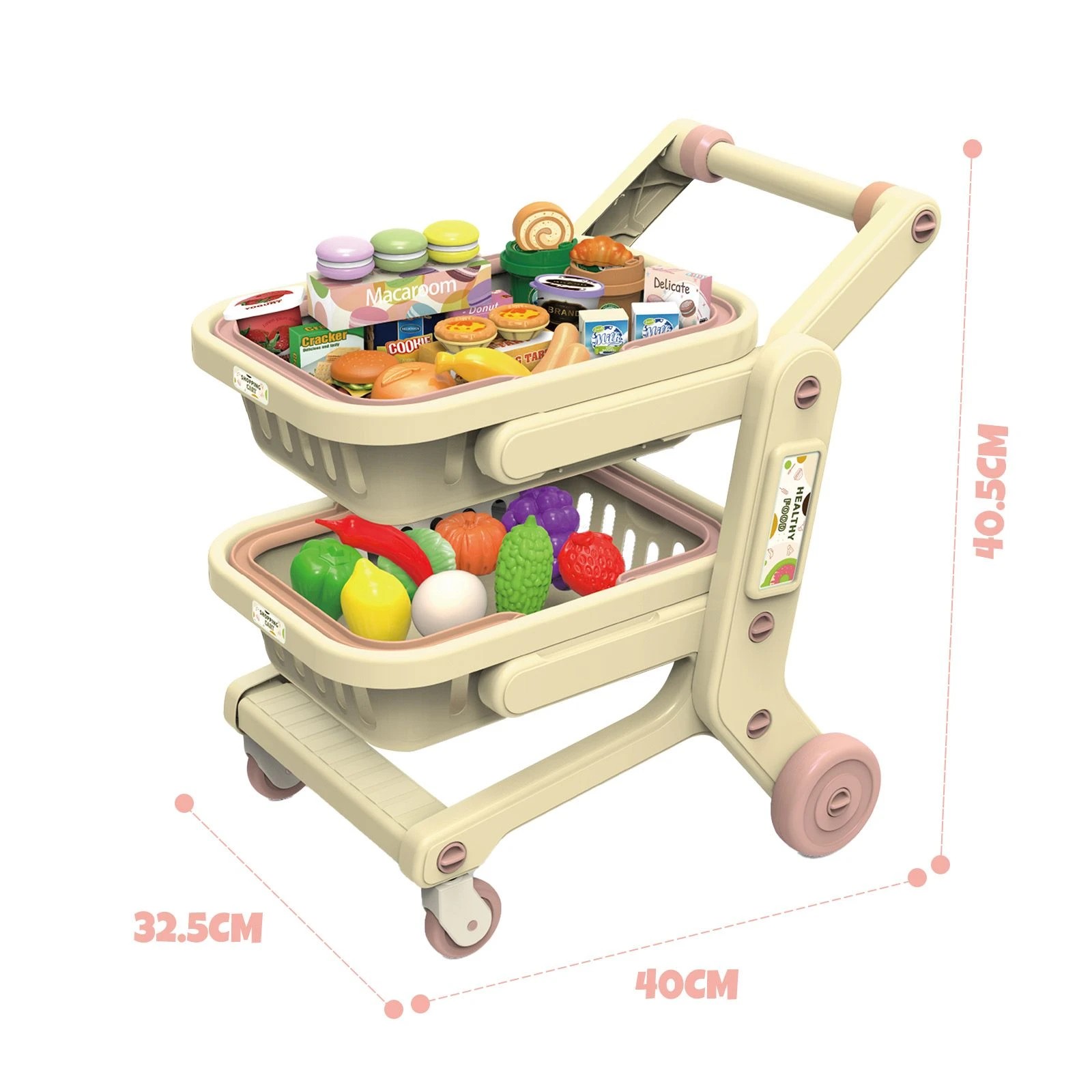 3 Ausway Childrens Supermarket Playset Trolley with 2 Detachable Baskets & 33 Pretend Play Food Accessories, 3 of 7
