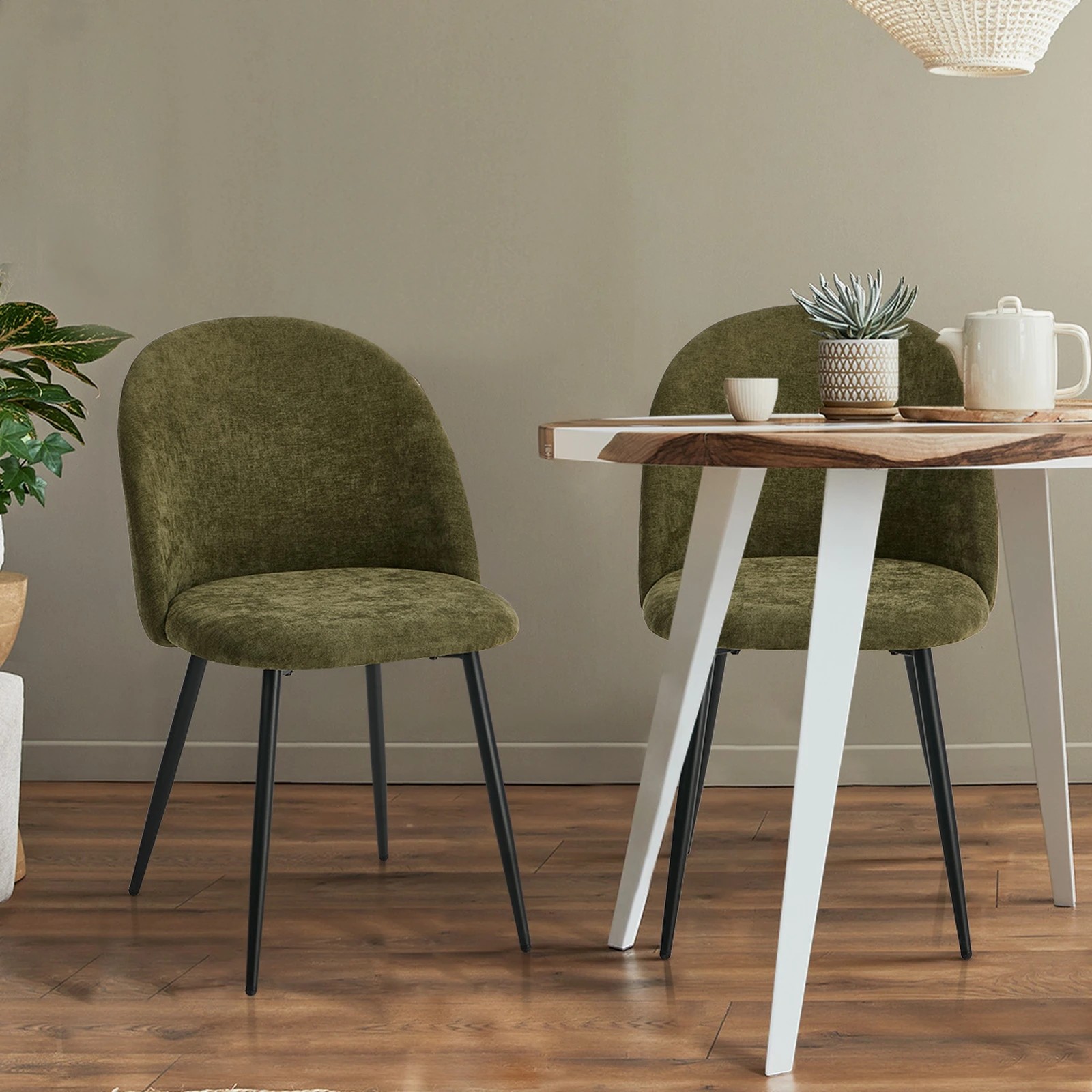 4 Oikiture 2x Dining Chairs Accent Chair Armchair Kitchen Upholstered Linen - Green, 4 of 9