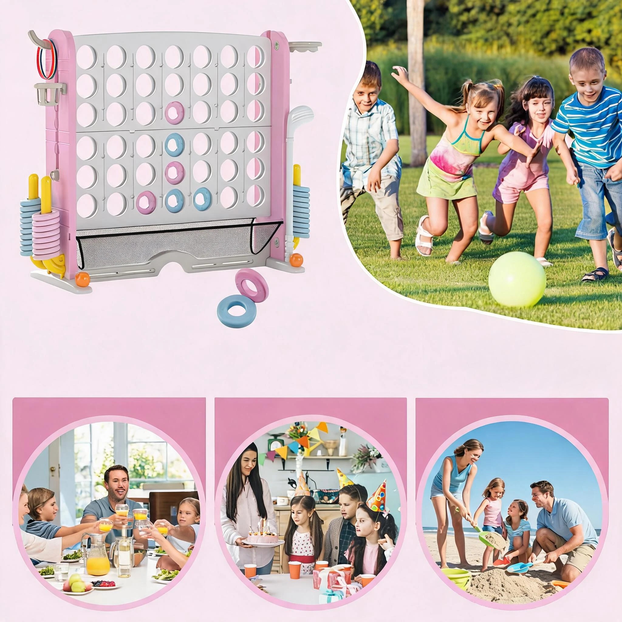 6 Costway Giant Connect 4 in a Row Game Set Adjustable Jumbo 4-to-Score - Pink, 6 of 8