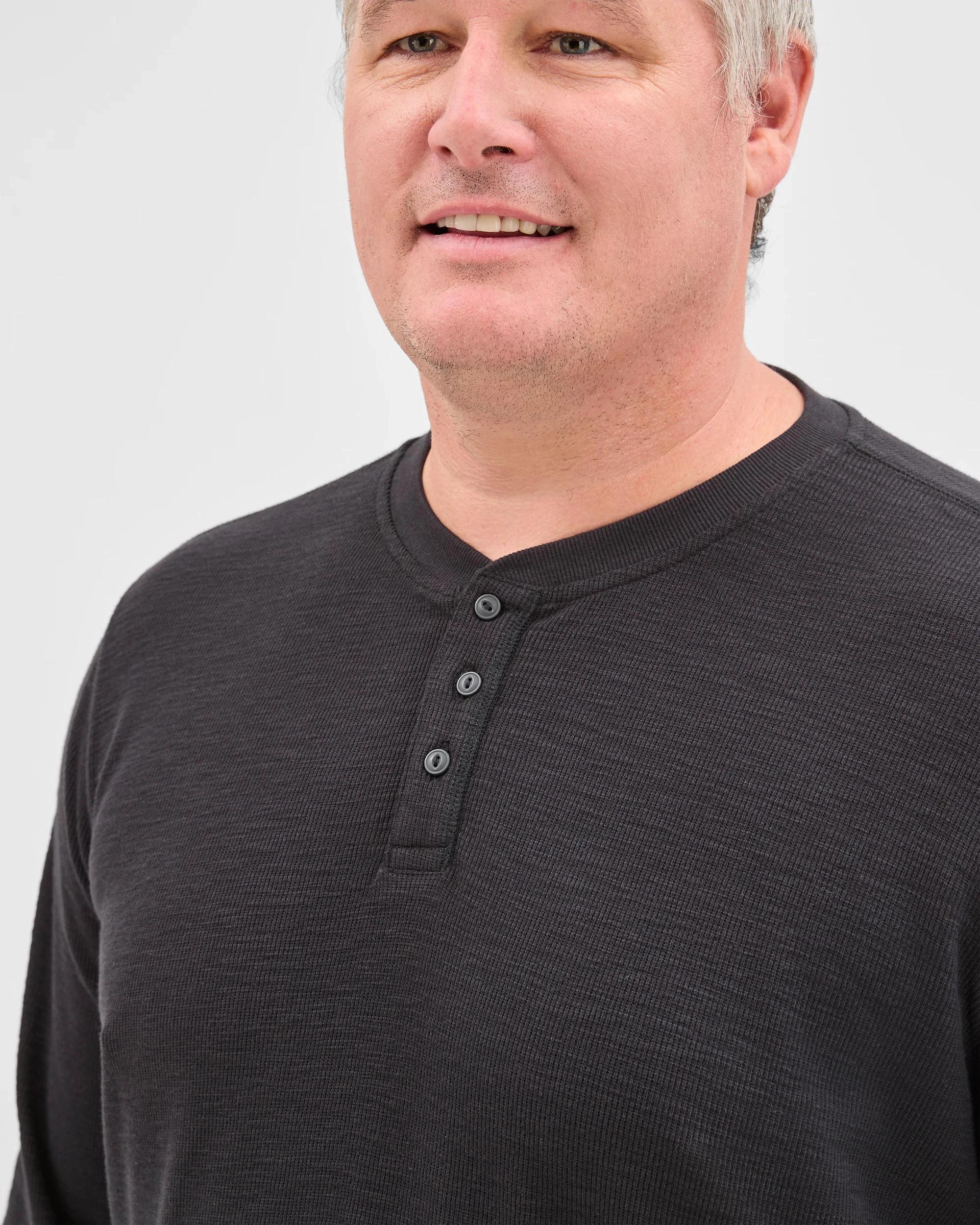 4 Target Man Plus Size Australian Cotton Long Sleeve Waffle Henley T-Shirt BLACK MARLE, 4 of 5