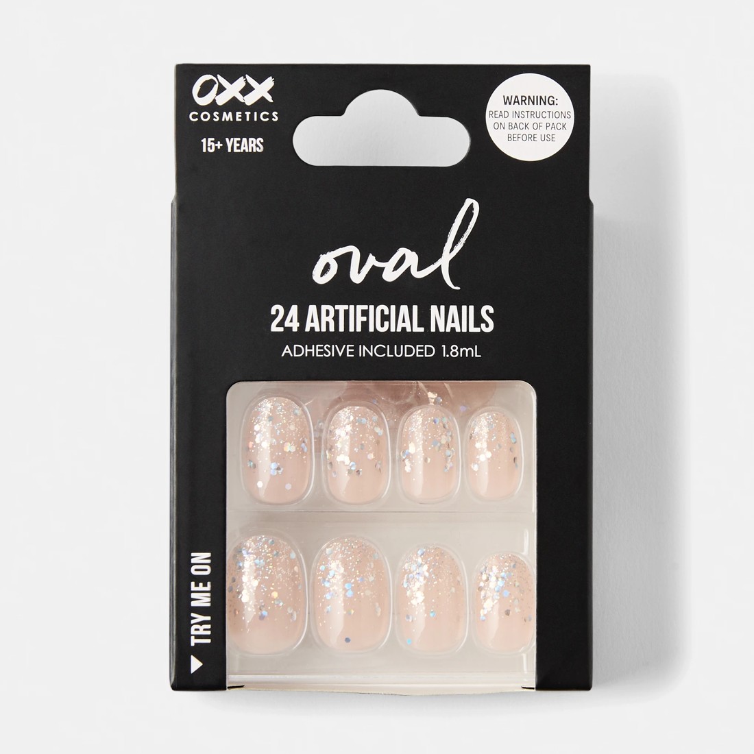 1 OXX Cosmetics 24 Pack Artificial Nails with Adhesive - Oval Shape, Chunky Glitter Tip, 1 of 5