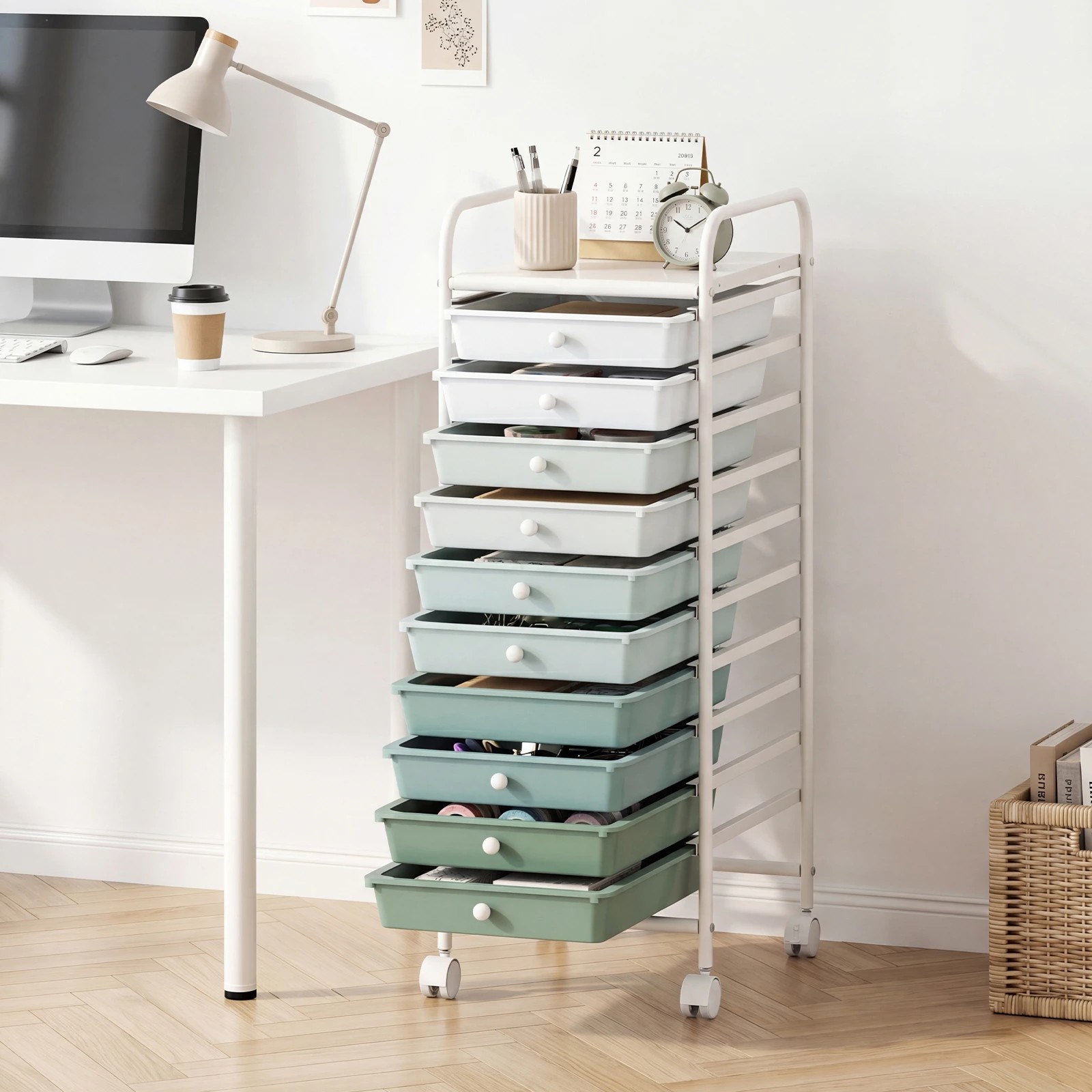 3 Costway 10 Drawers Rolling Storage Cart Mobile Utility Trolley - Green, 3 of 5
