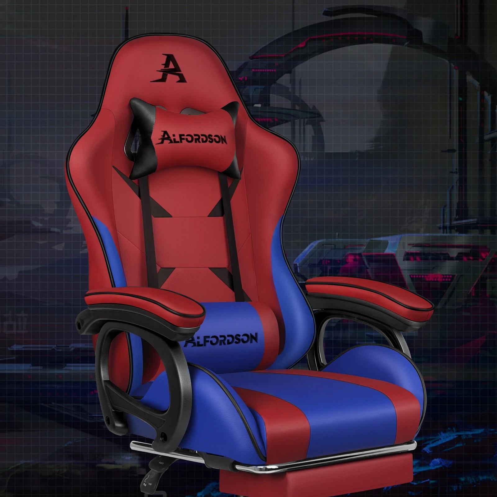 5 Alfordson Gaming Office Chair Racing Massage Computer Seat Footrest Leather - Red, 5 of 10