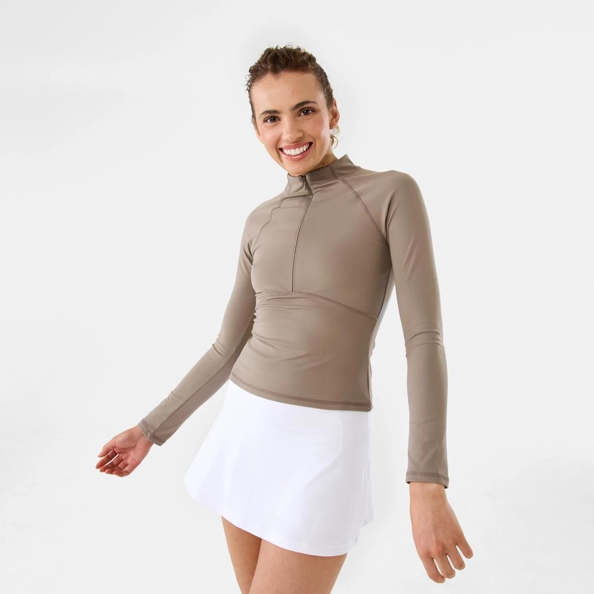 1 Active Womens Long Sleeve 1/4 Zip Ultrasoft Top DOLPHIN GREY, 1 of 6