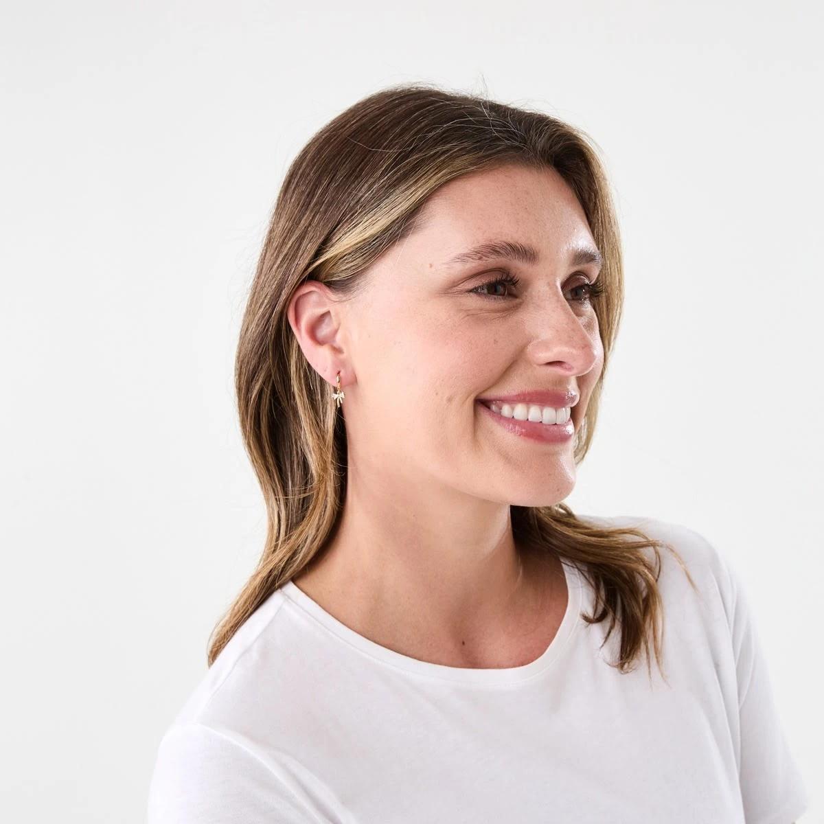 4 Cubic Zirconia Gold Plated Sterling Silver 925 Bow Hoop Earrings Gold, 4 of 5