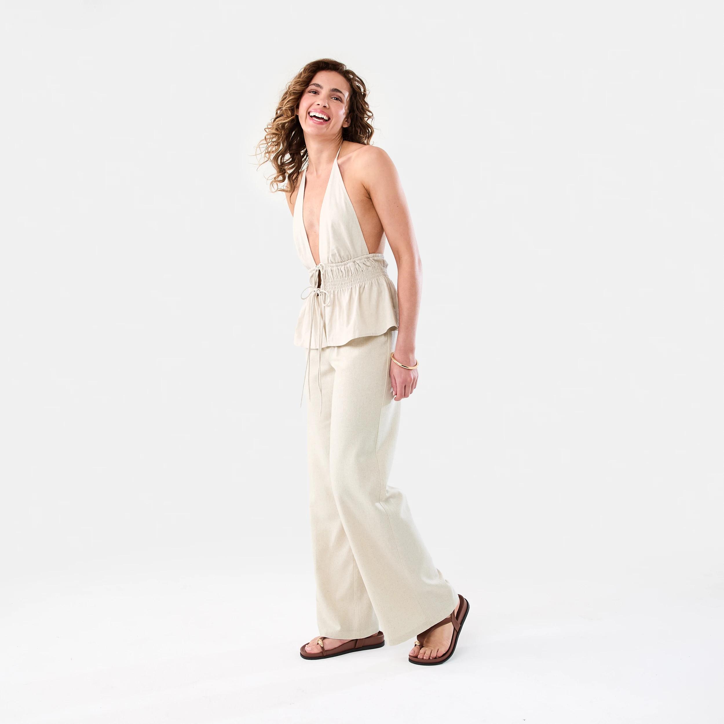 3 Linen Blend Fold Over Pants Natural, 3 of 6