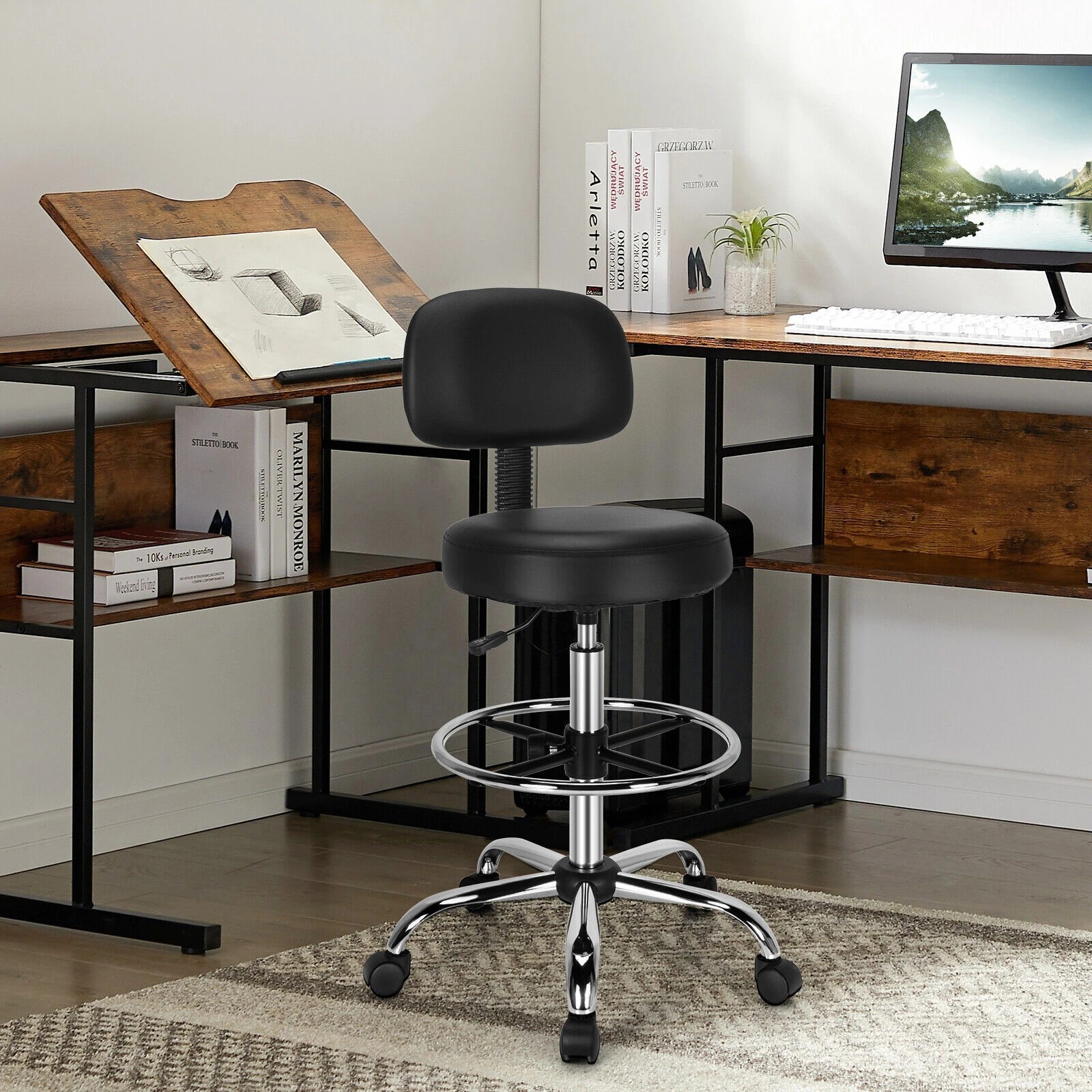 9 Costway Swivel Drafting Chair Ergonomic Office Armchair, 9 of 9