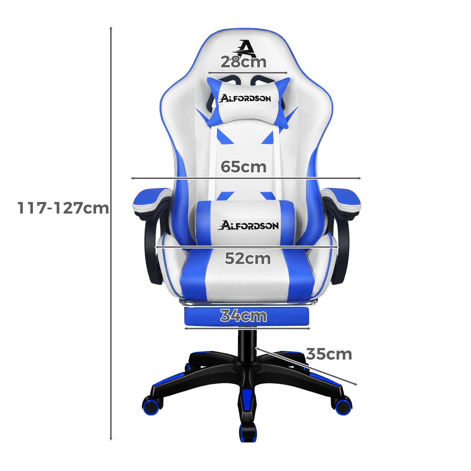 2 Alfordson Gaming Office Chair Racing Massage Computer Seat Footrest Leather - Blue, 2 of 9