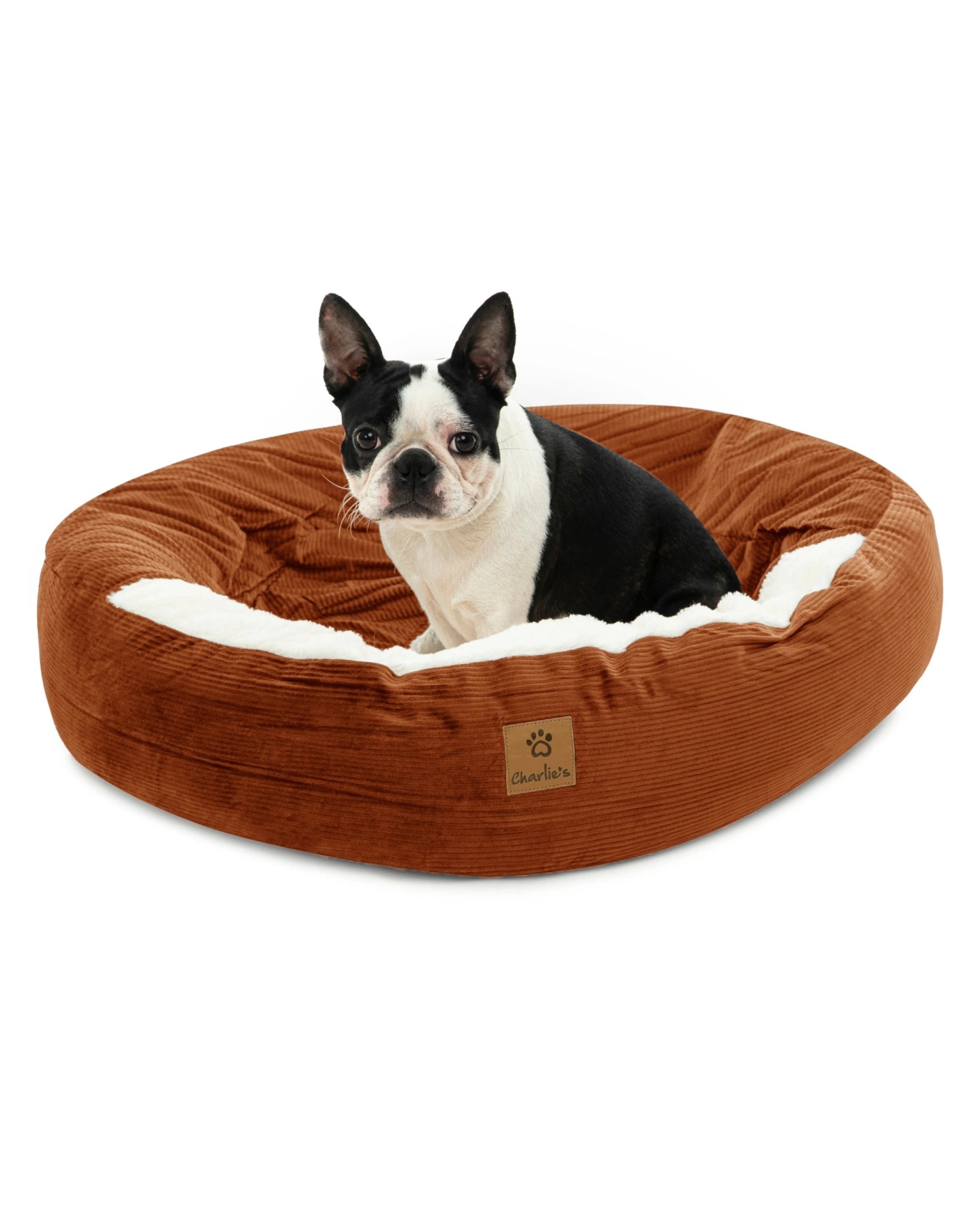 1 Charlie's Snookie Hooded Corduroy Calming Dog Bed Large - Terracotta, 1 of 9