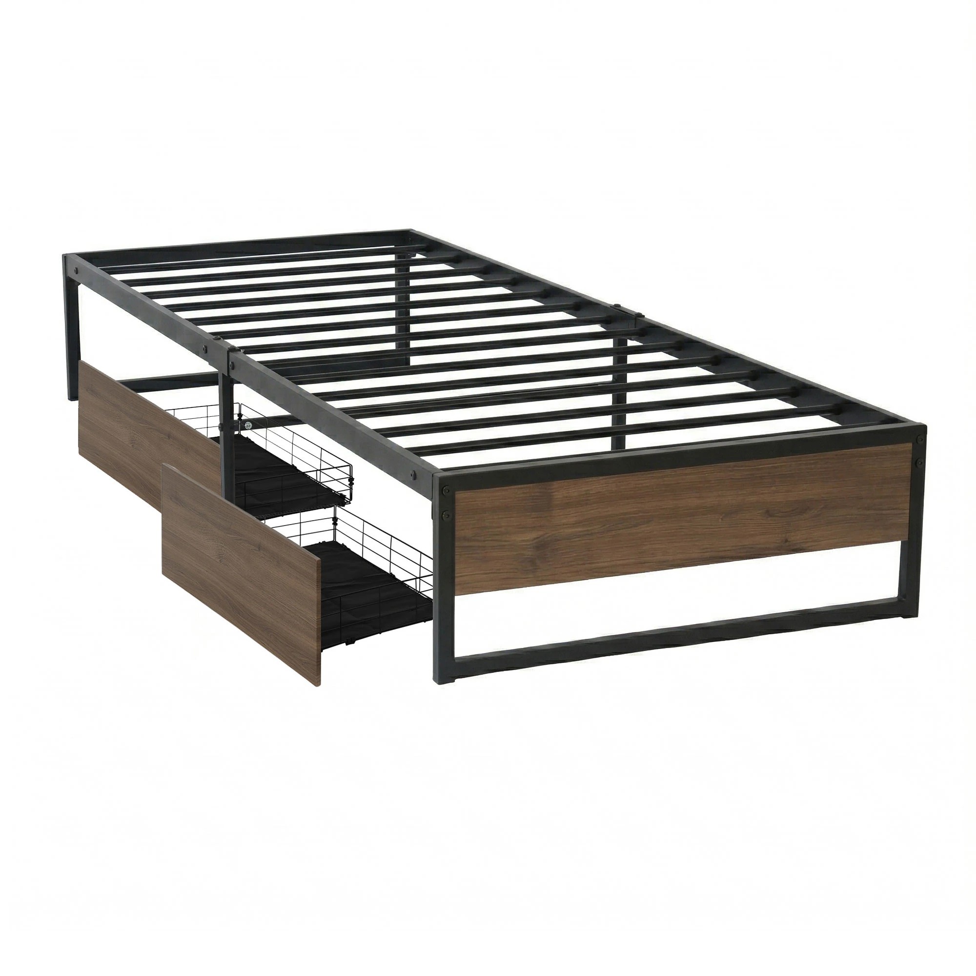 1 Artiss Bed Frame Metal Frame Bed Base 2 Drawers - King Single Bed - Multi, 1 of 4