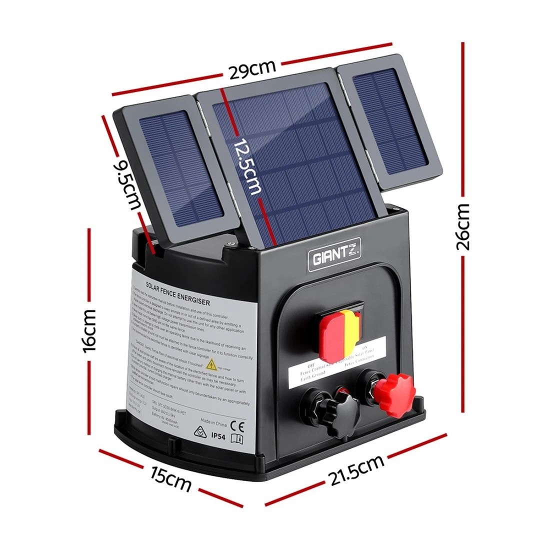 2 Giantz 8km Electric Fence Energiser PET Solar Energizer 0.3J - Black, 2 of 5