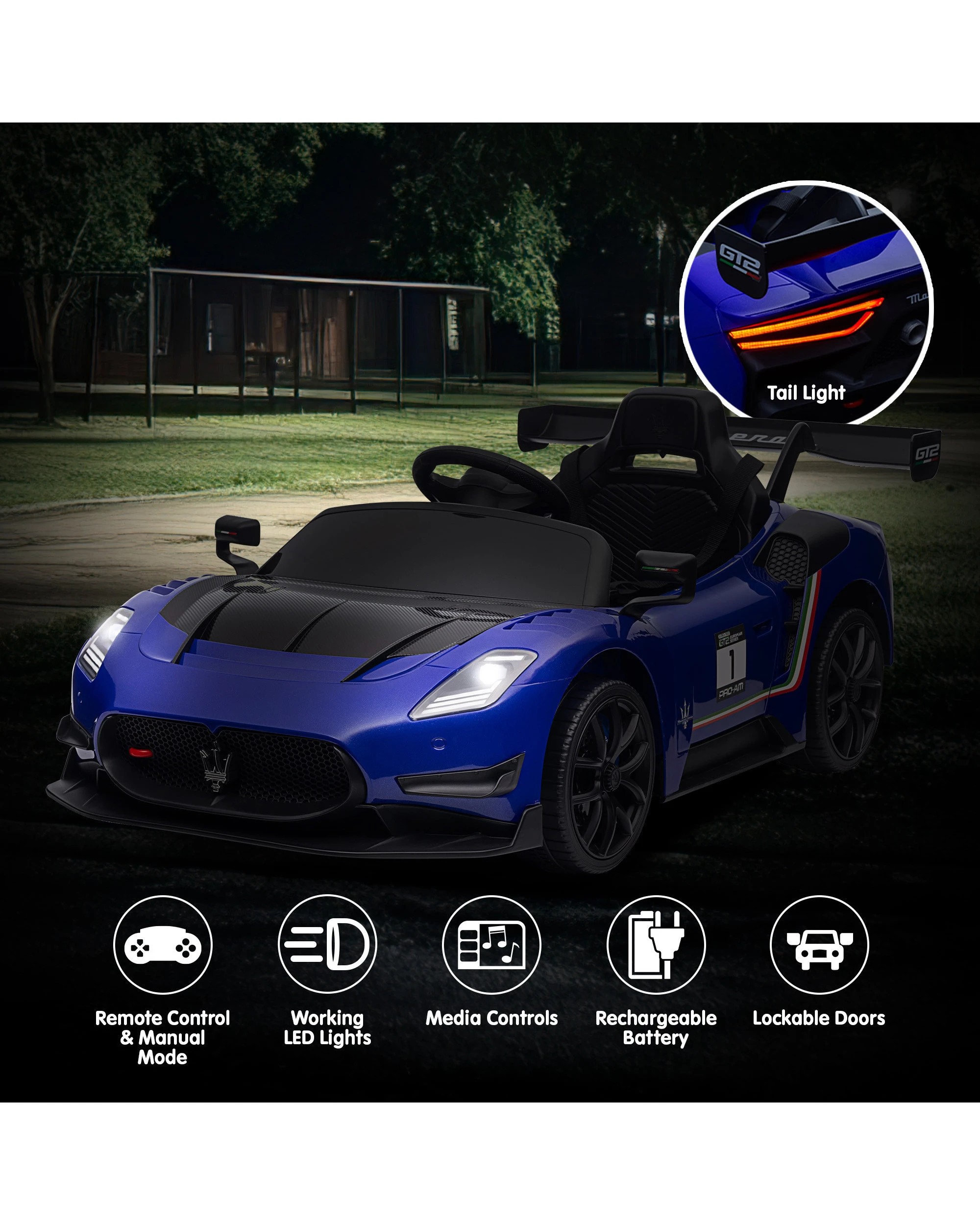 5 Kahuna Maserati MC20 GT2 Licensed Electric Kids Ride On Race Car Blue, 5 of 10