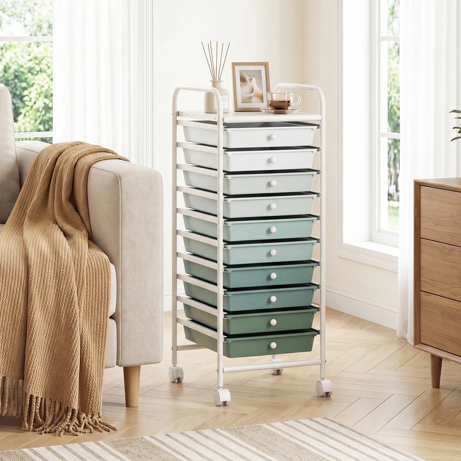 4 Costway 10 Drawers Rolling Storage Cart Mobile Utility Trolley - Green, 4 of 5