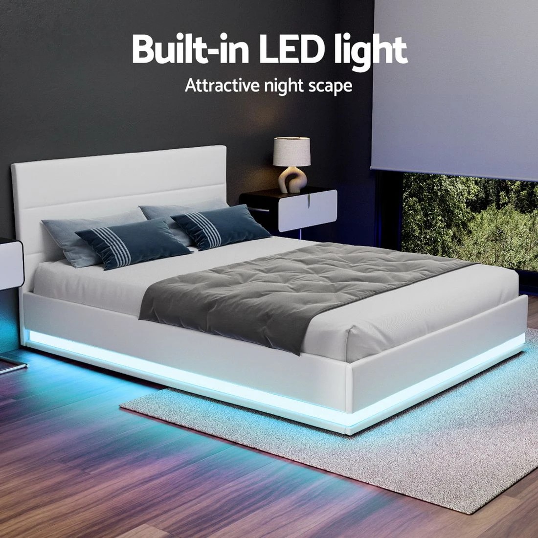 6 Artiss Bed Frame Double Size LED Gas Lift  LUMI - White, 6 of 7